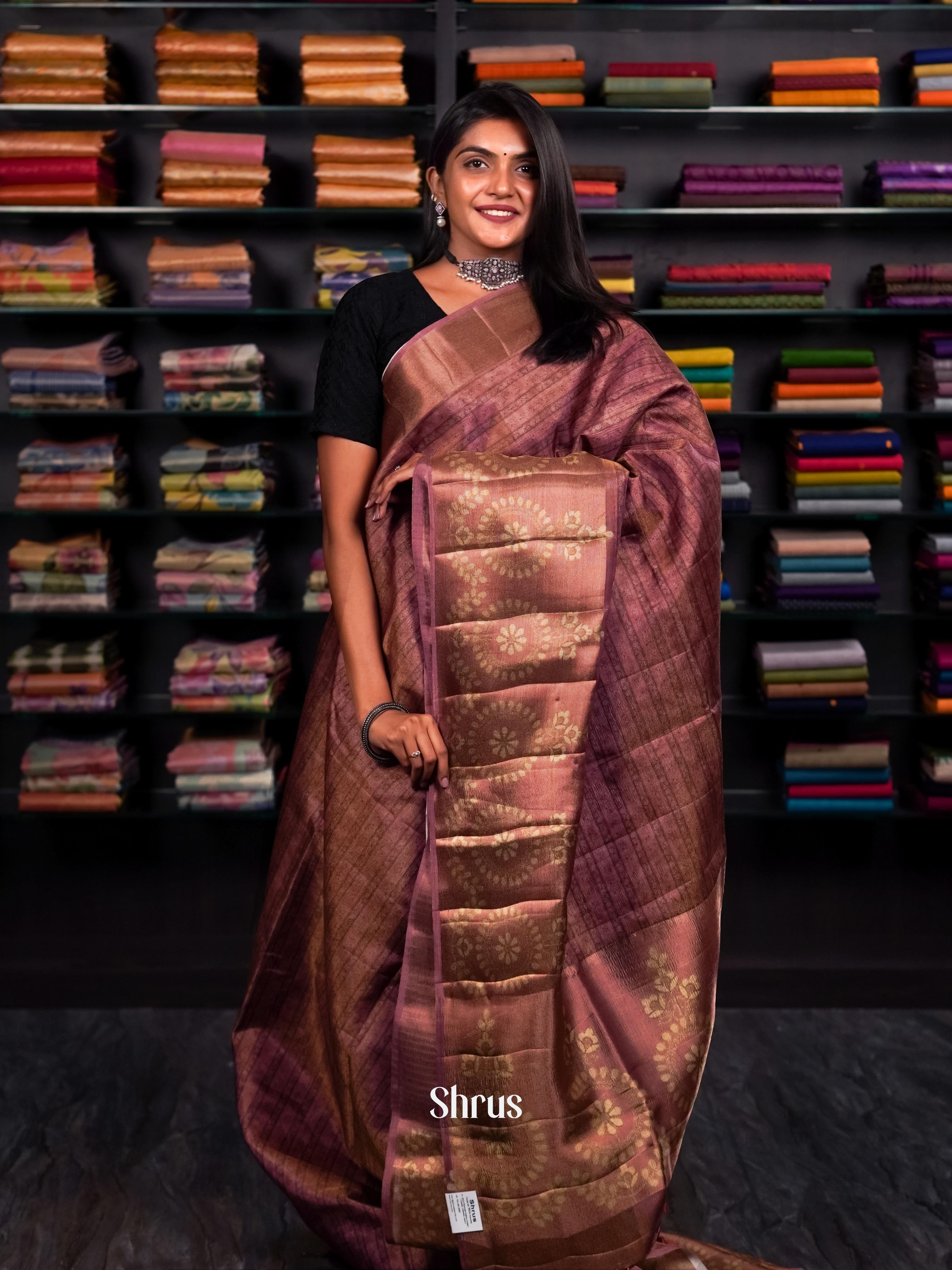 Dark Peachy Pink  - matka Cotton Saree