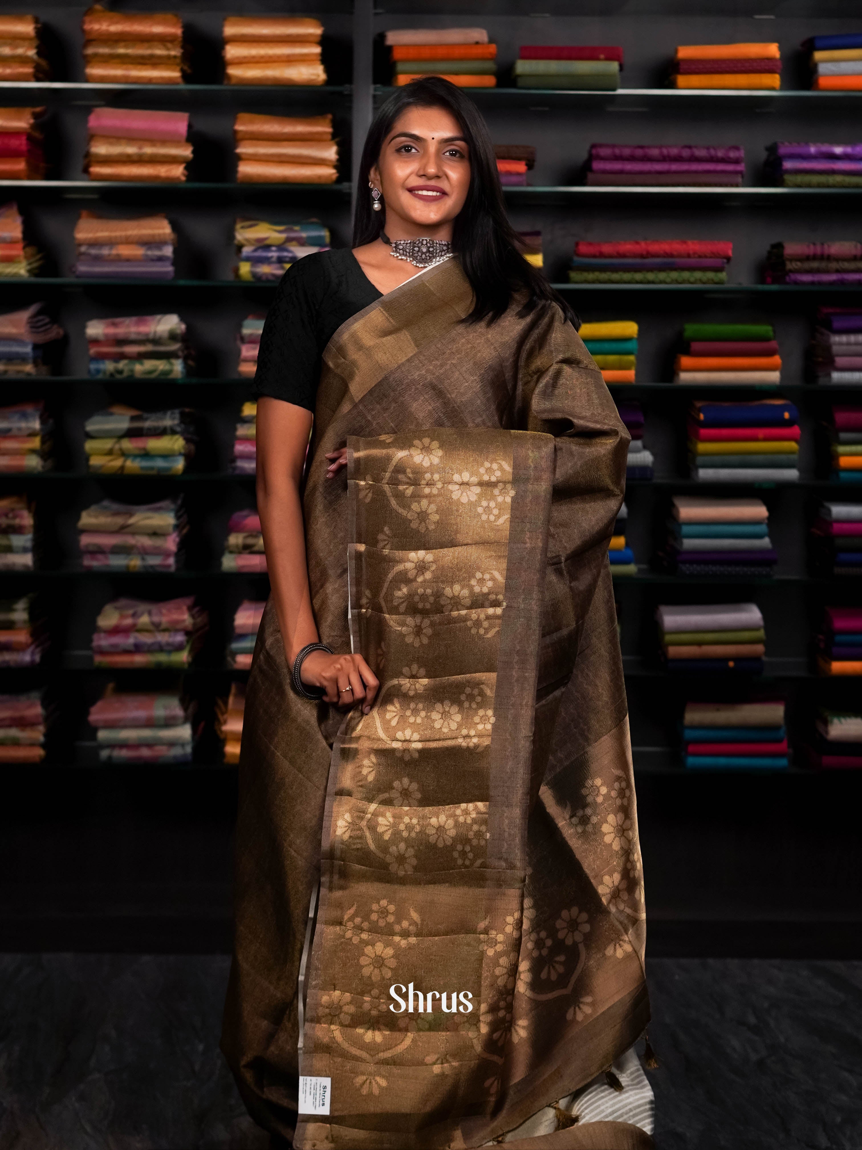 Glitterring Dark  Olive Green  - matka Cotton Saree