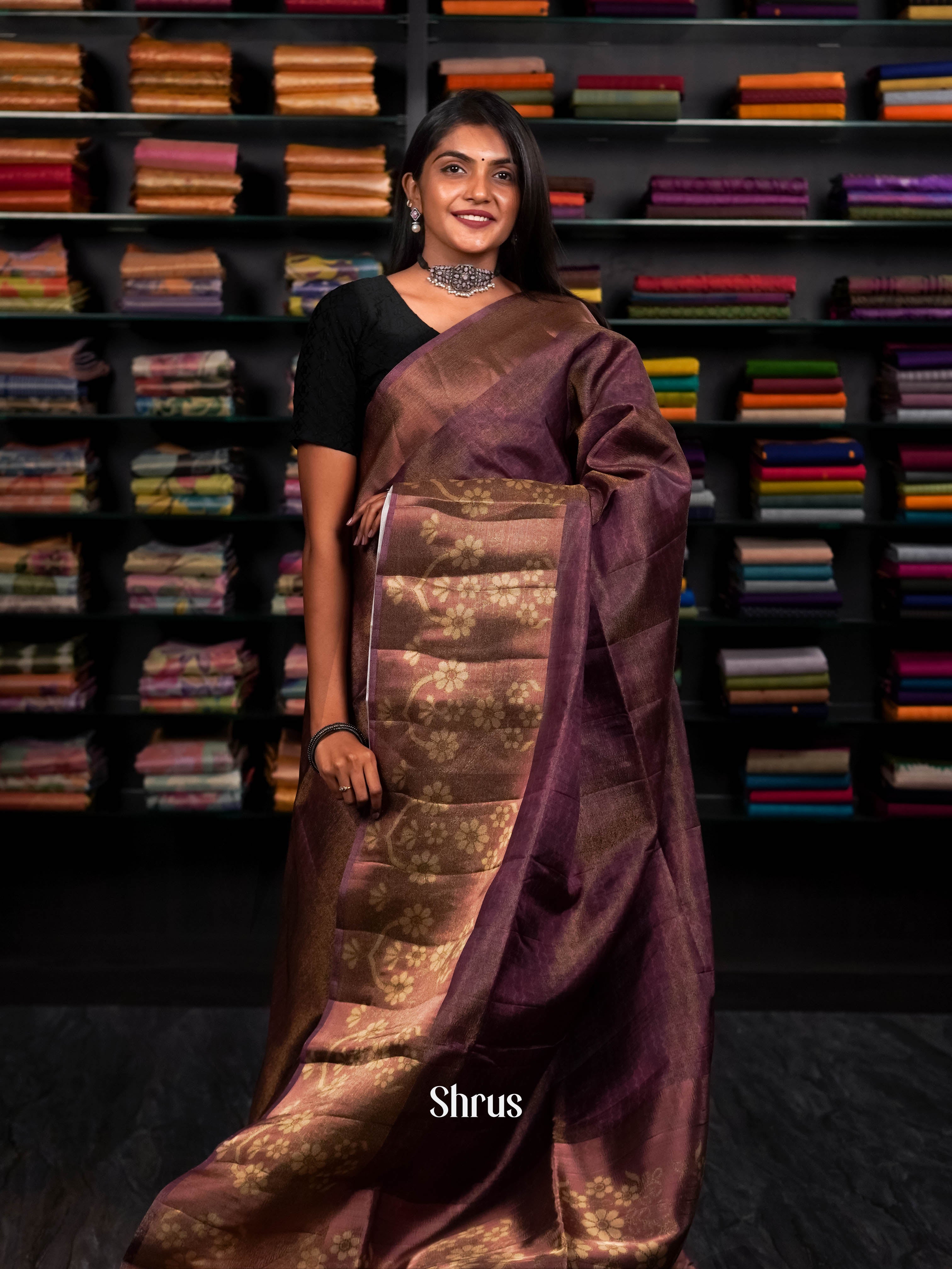 Glitterring Maroon  - matka Cotton Saree