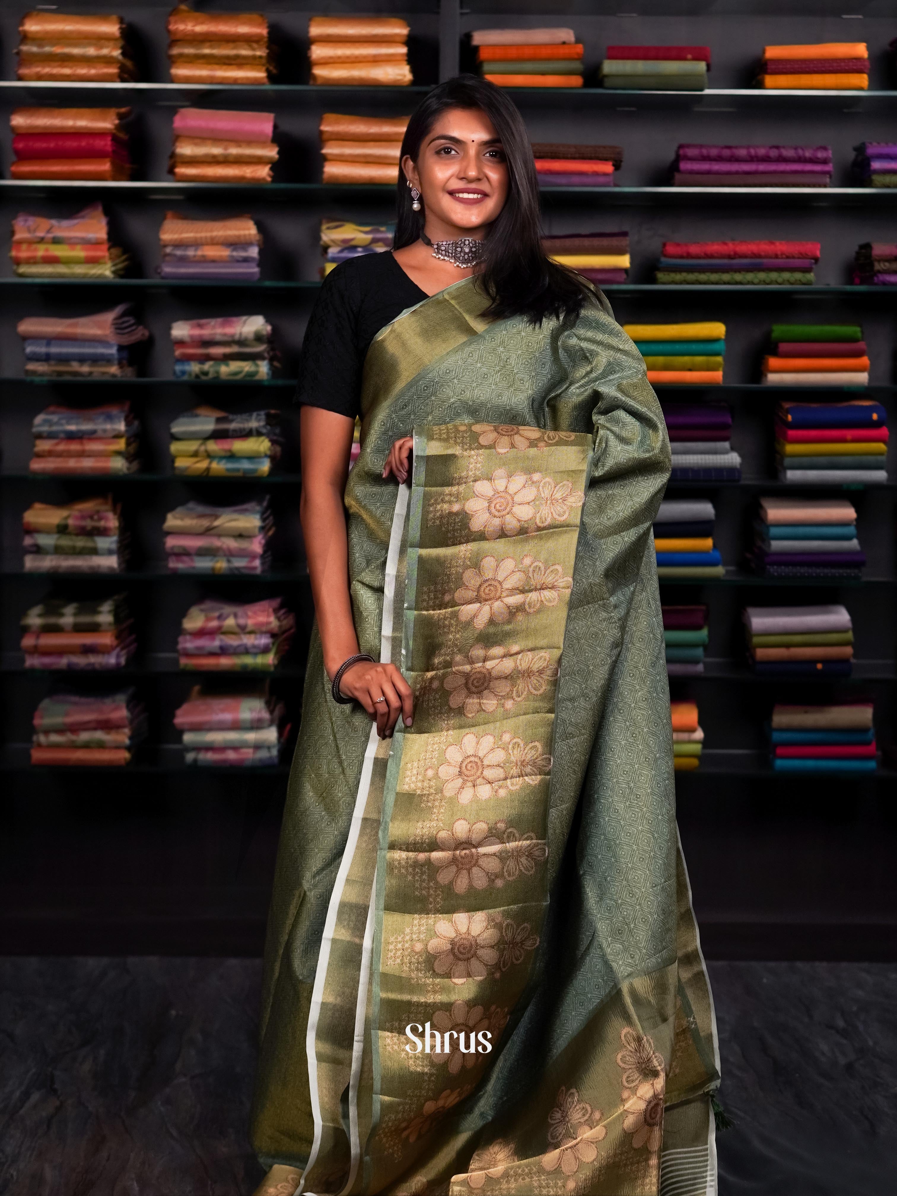 Glitterring green - matka Cotton Saree