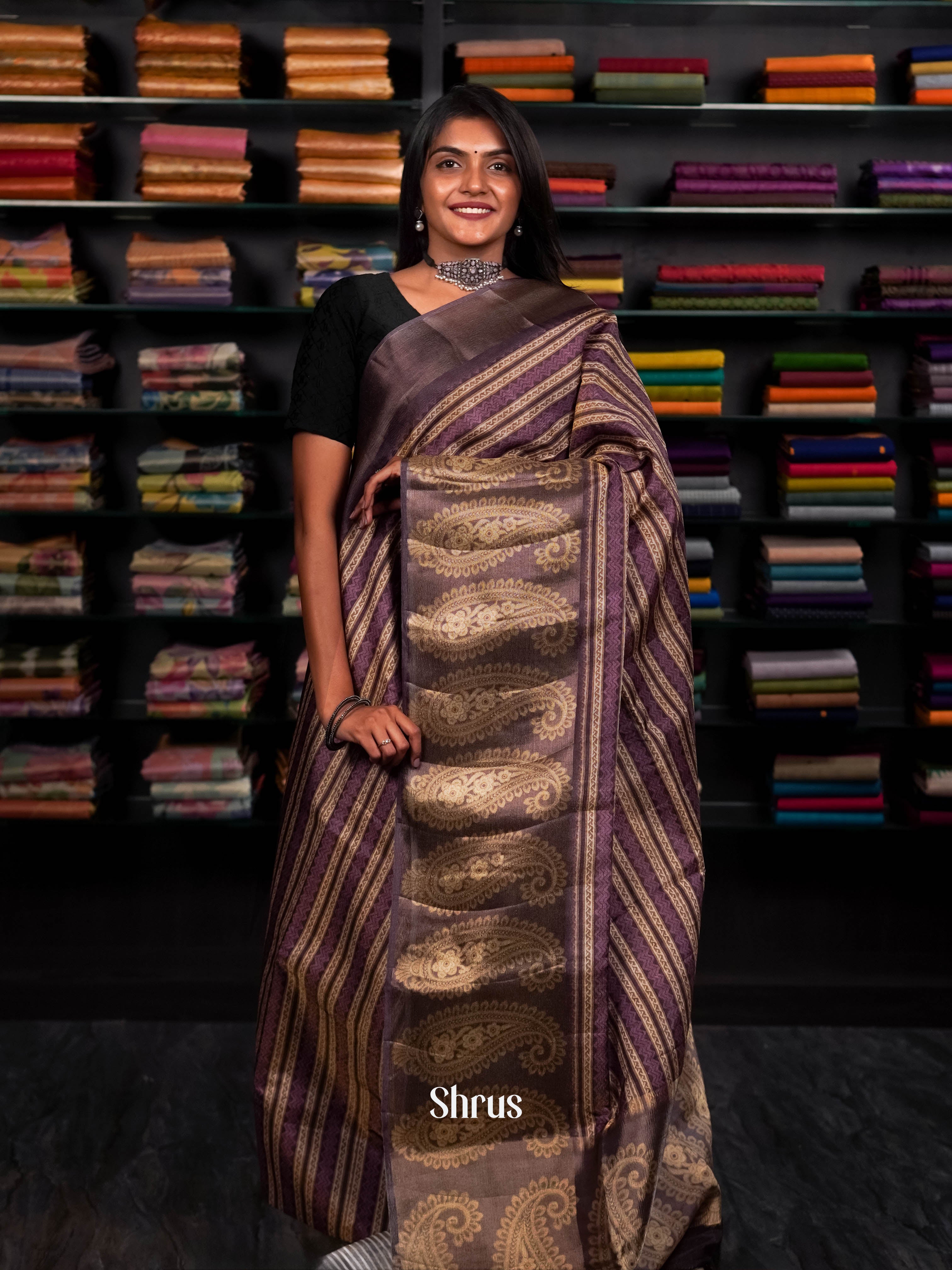 Glittering Purple  - matka Cotton Saree