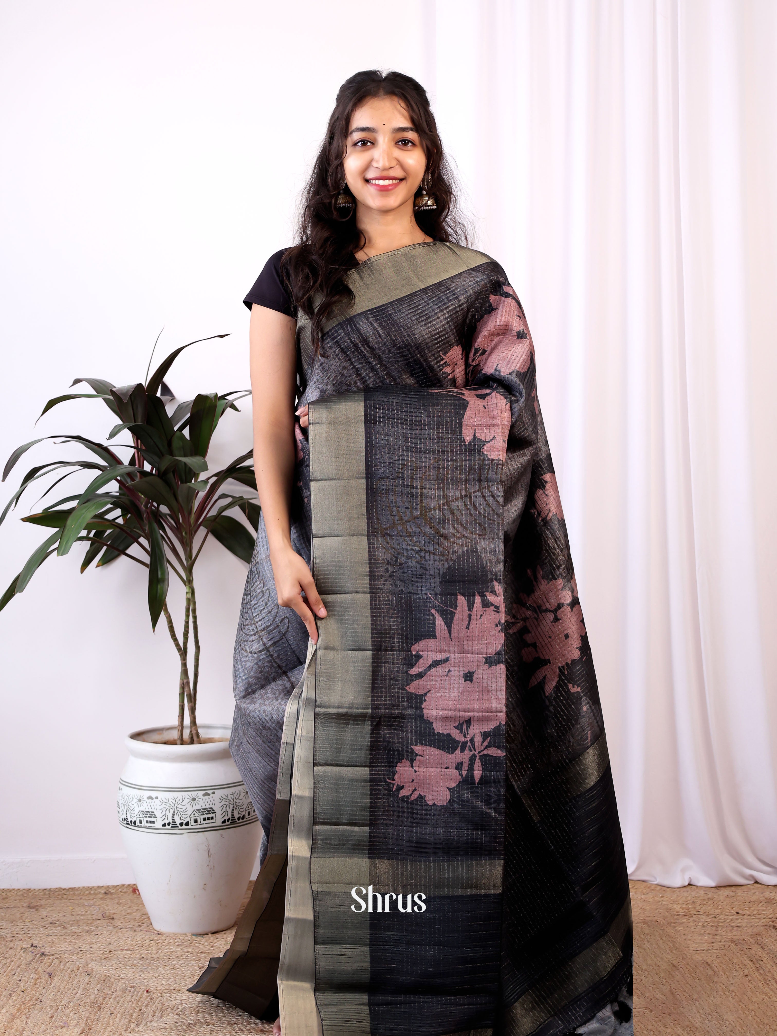 Black - Semi Tussar Saree