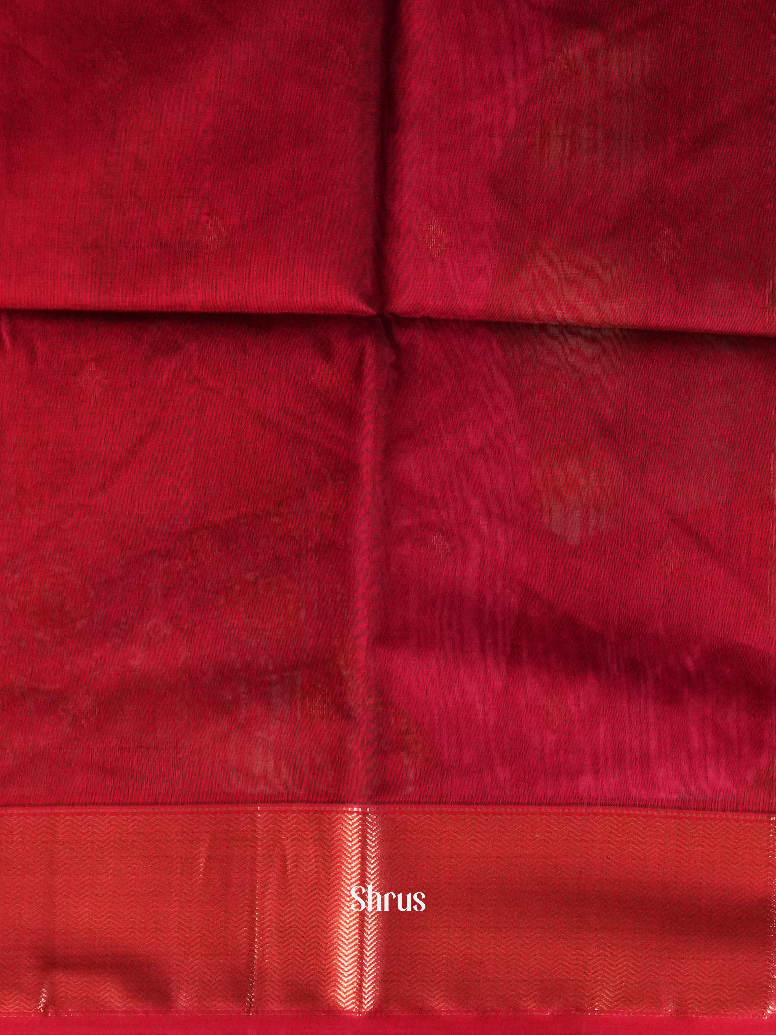 Olive Grey & Red  - Maheshwari silkcotton Saree