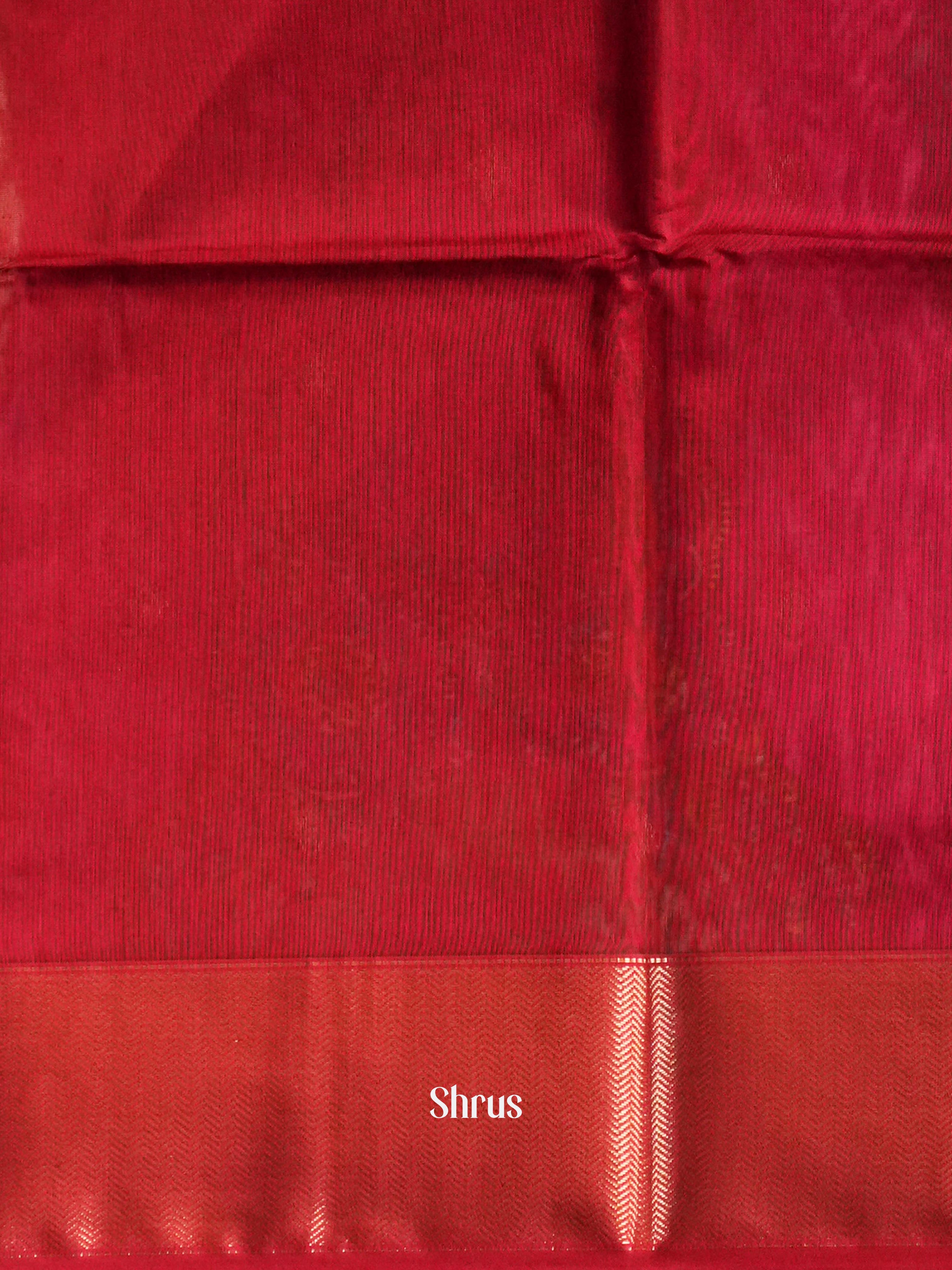 Forest Green & Red  - Maheshwari silkcotton Saree