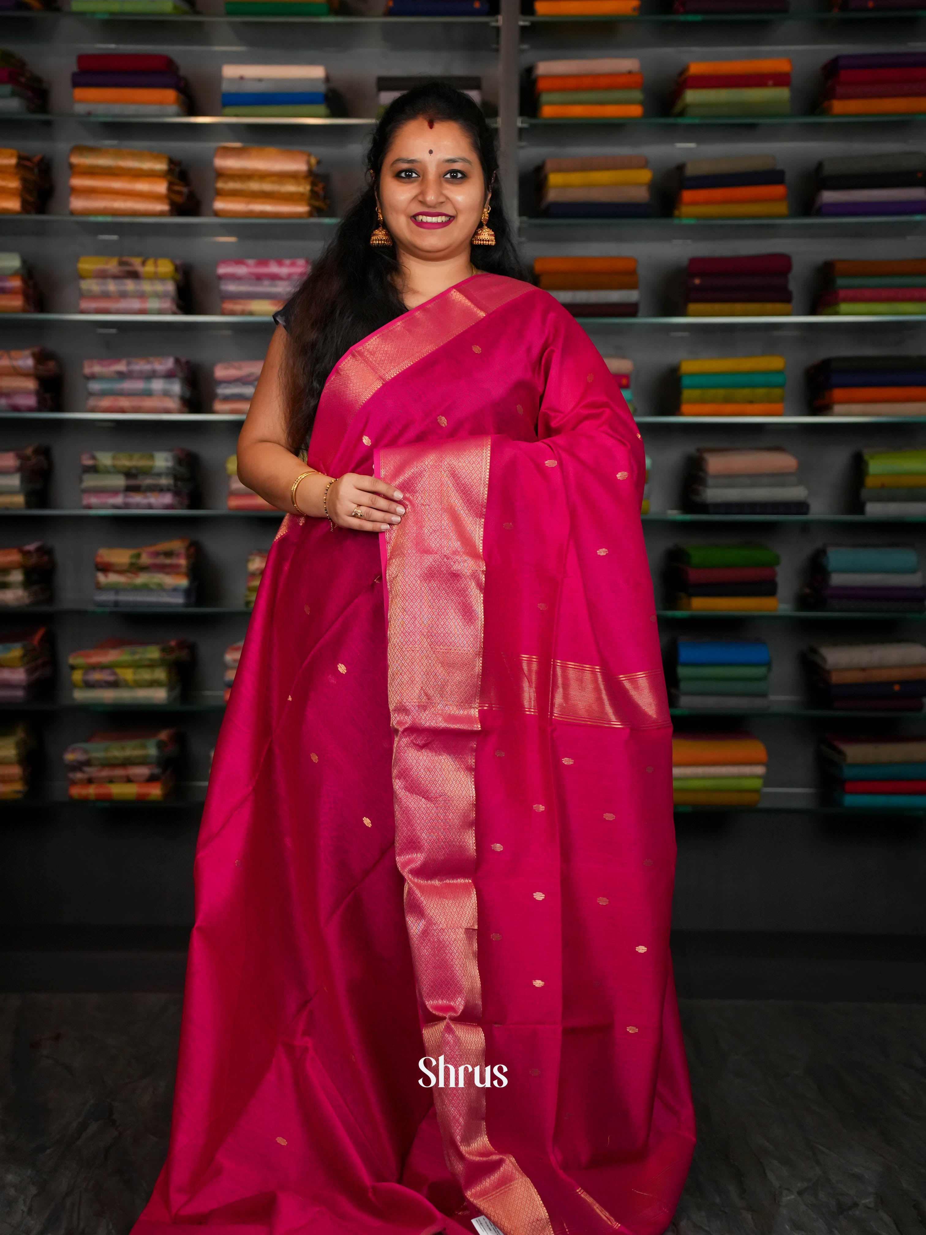 Rosy Red  - Maheshwari silkcotton Saree