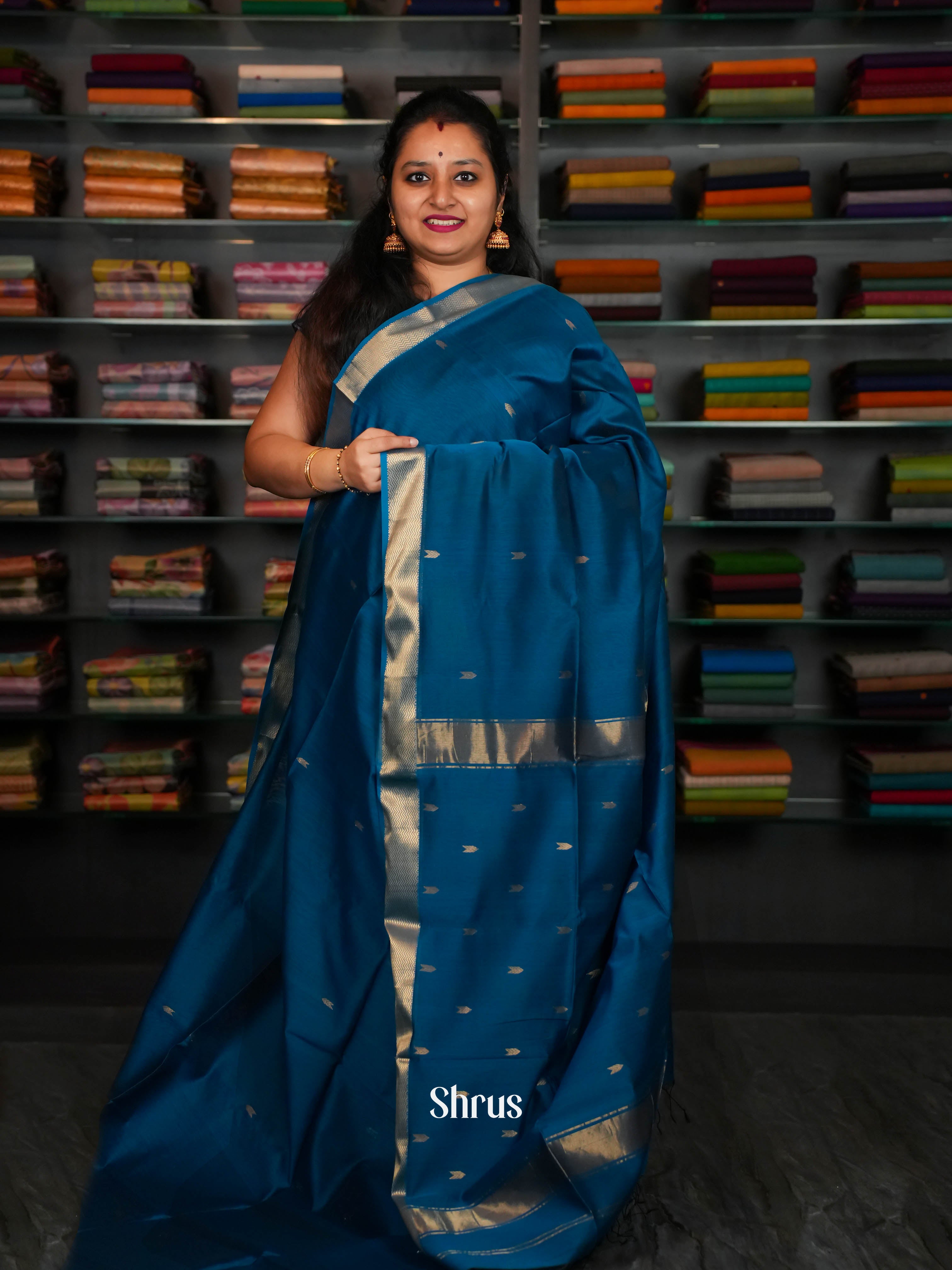 Blue - Maheshwari silkcotton Saree