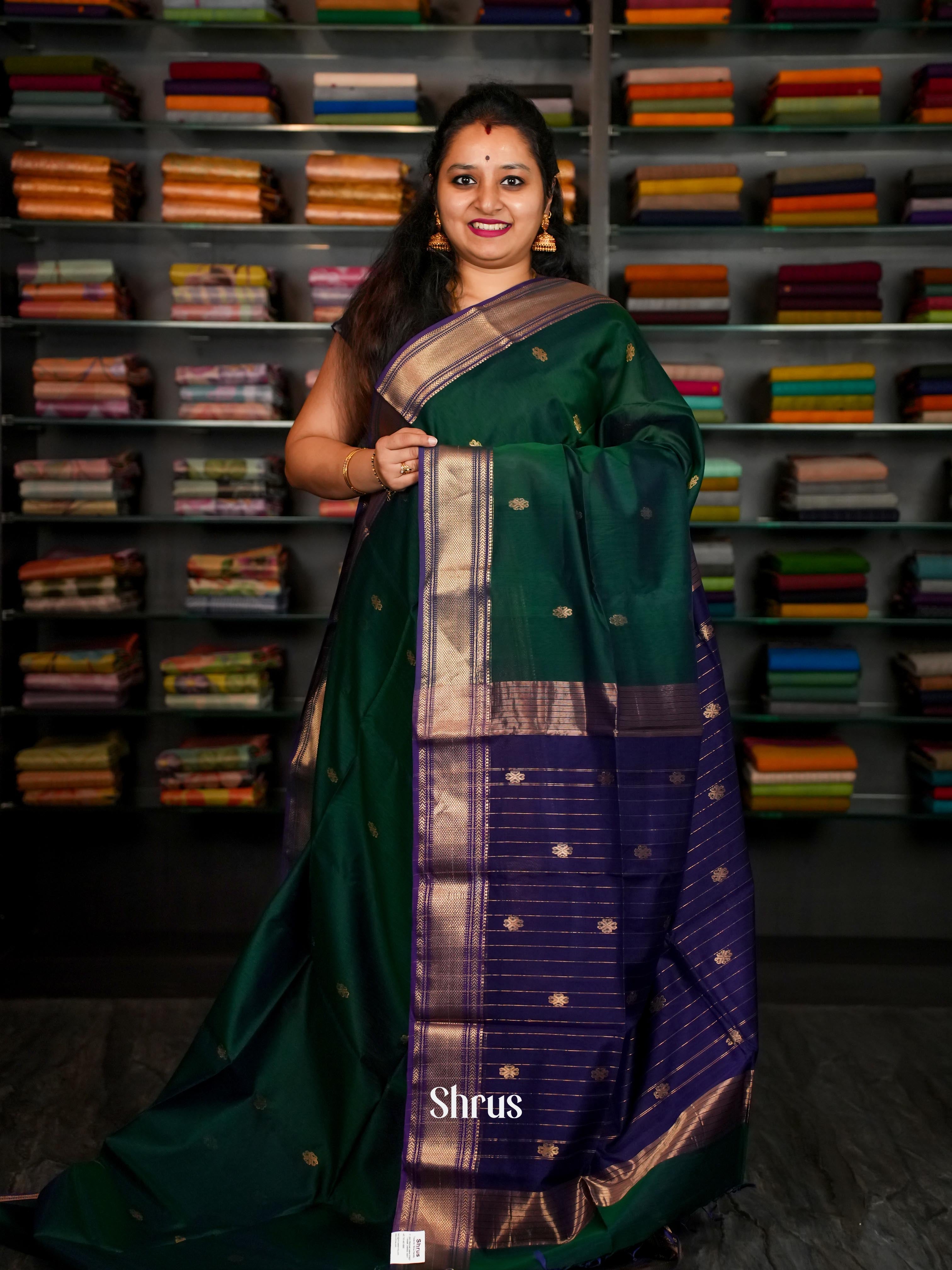 Green & Indigo   - Maheshwari silkcotton Saree