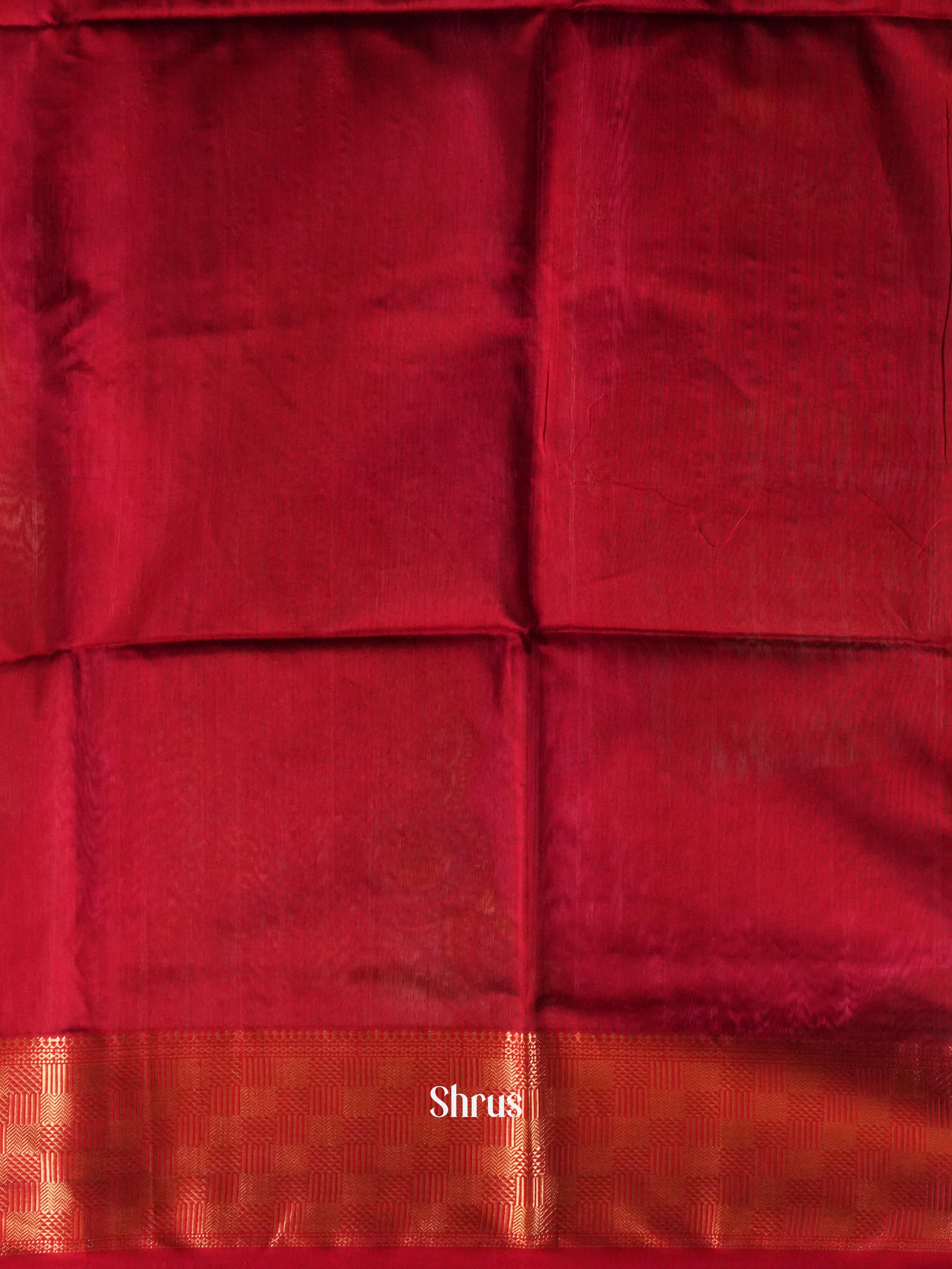 Olive Green & Red  - Maheshwari silkcotton Saree