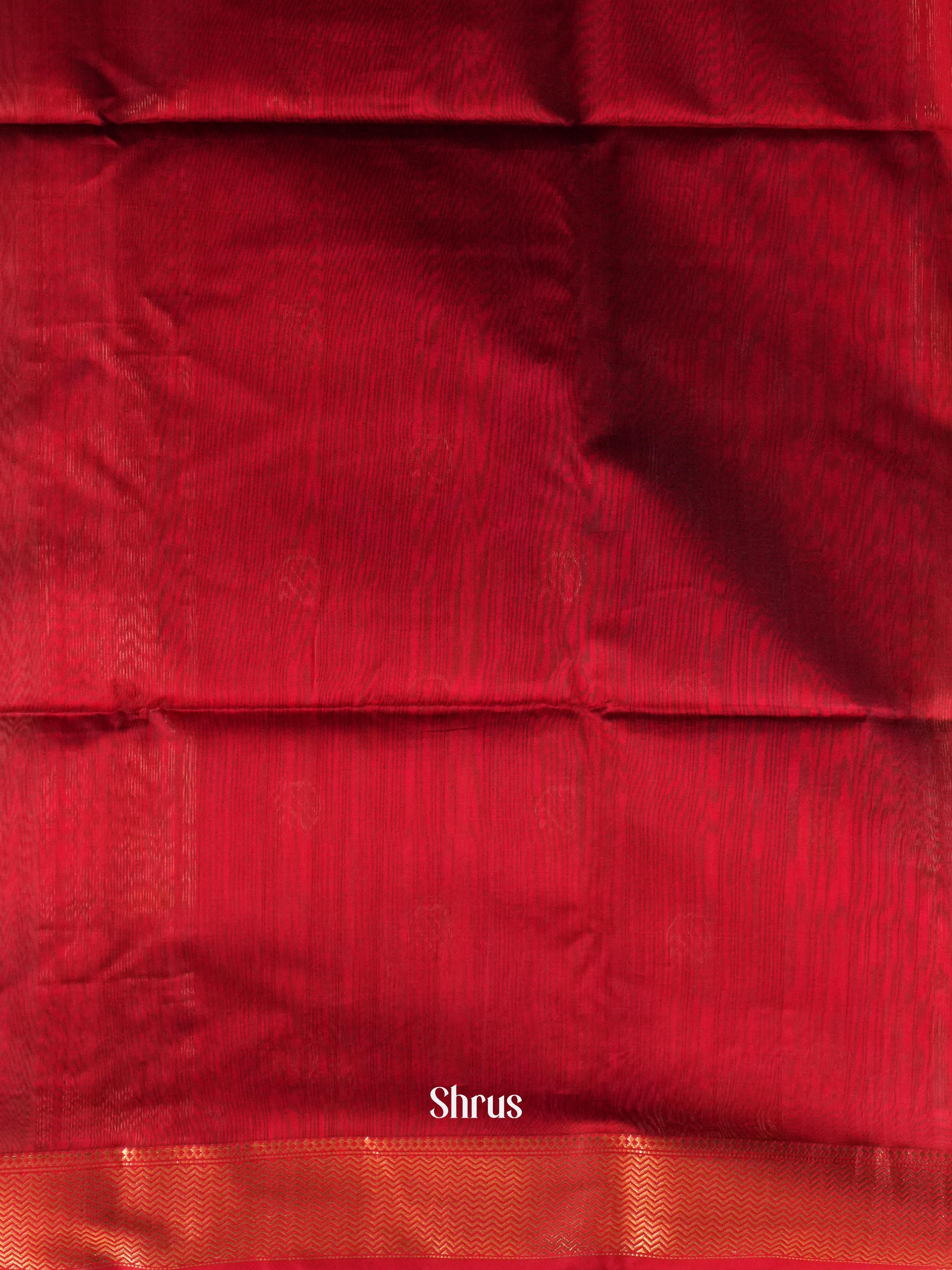 Olive Grey & Red  - Maheshwari silkcotton Saree