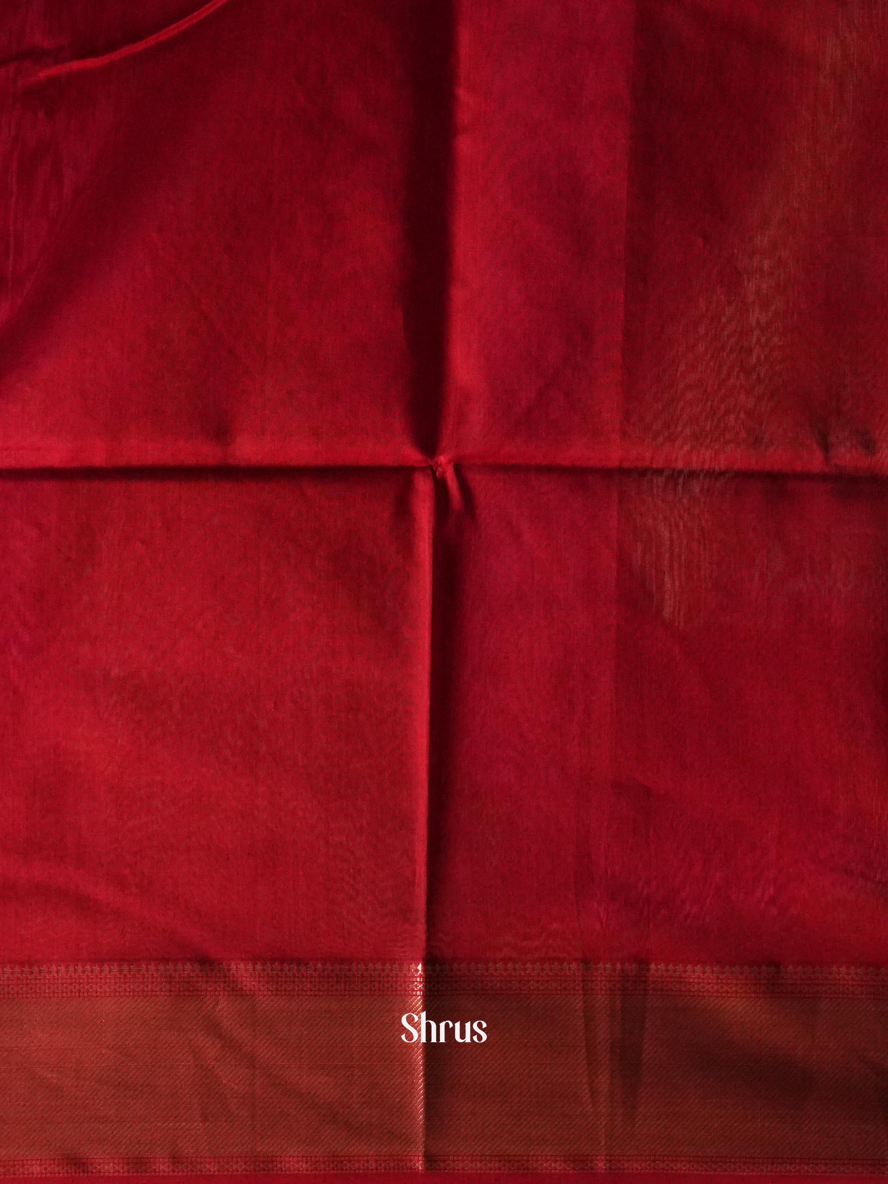 Olive Green & Red  - Maheshwari silkcotton Saree