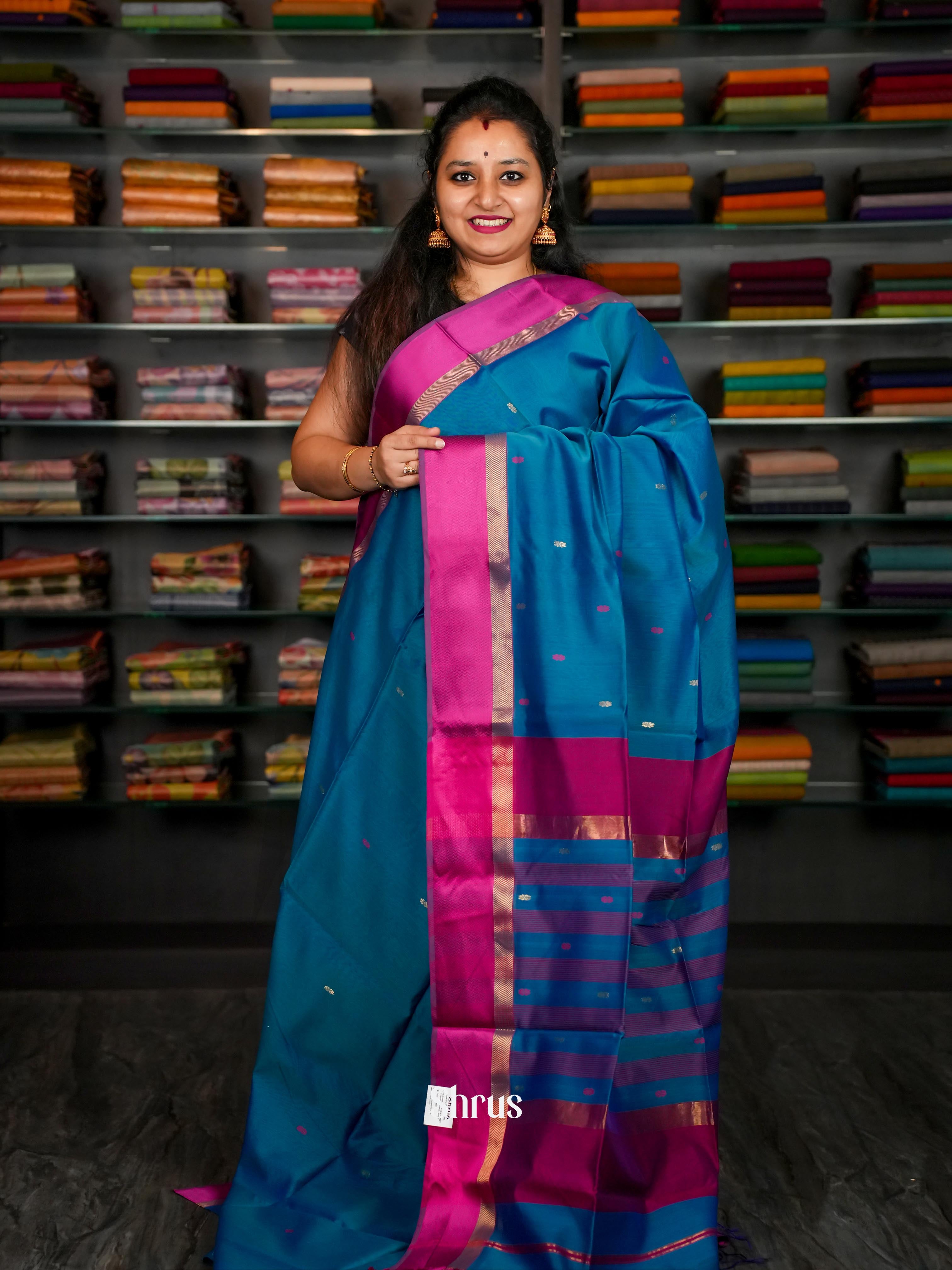 Blue pink Maheshwari silkcotton Saree