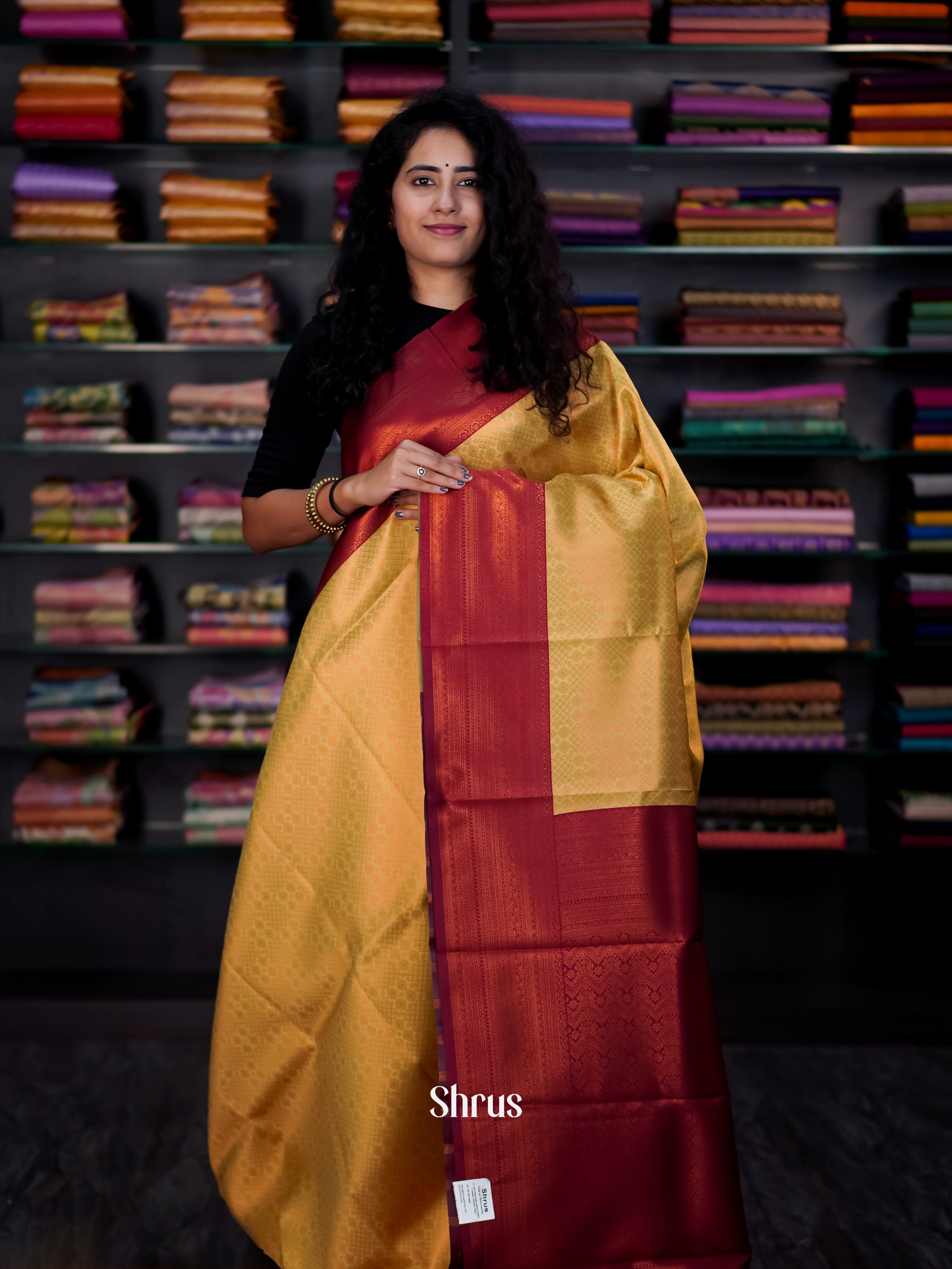 Golden Brown & Maroon - Semi Arani Silk Saree