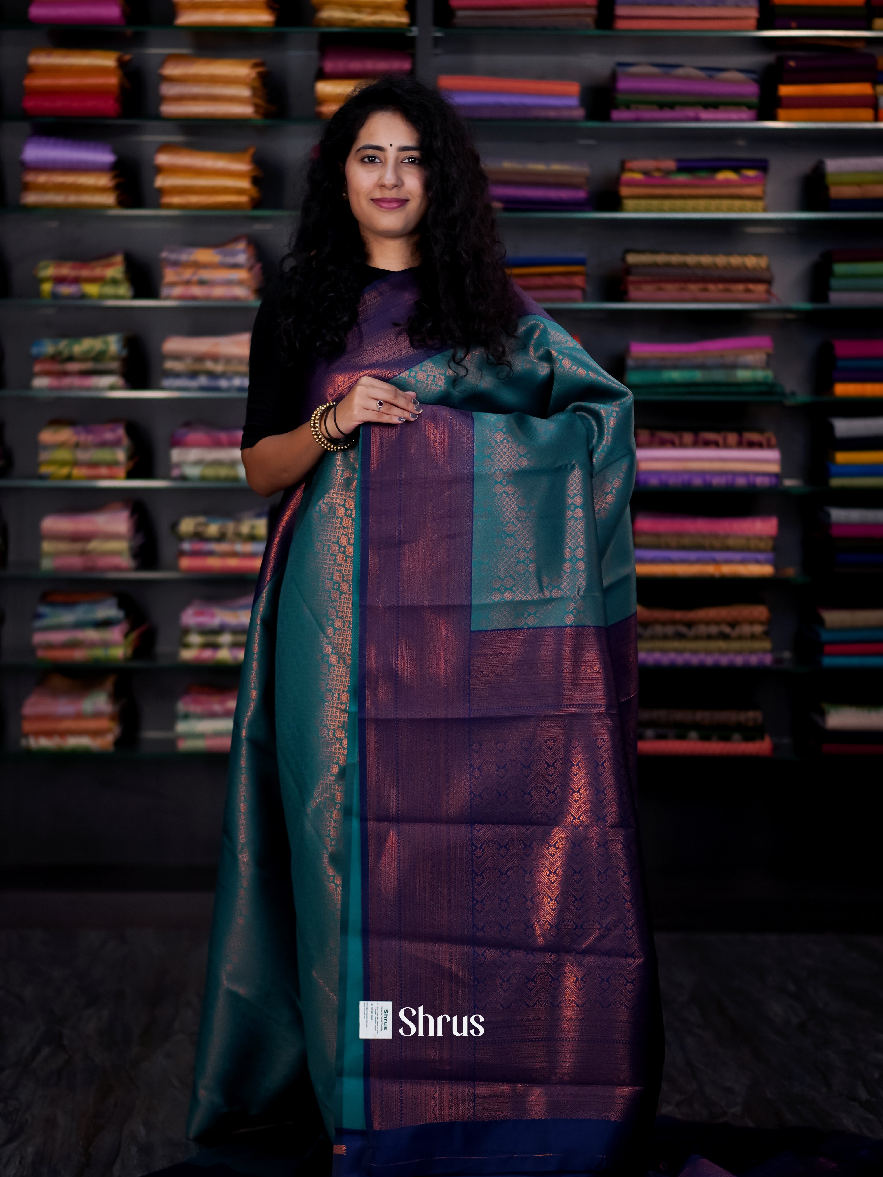 Teal & Blue - Semi Arani Silk Saree