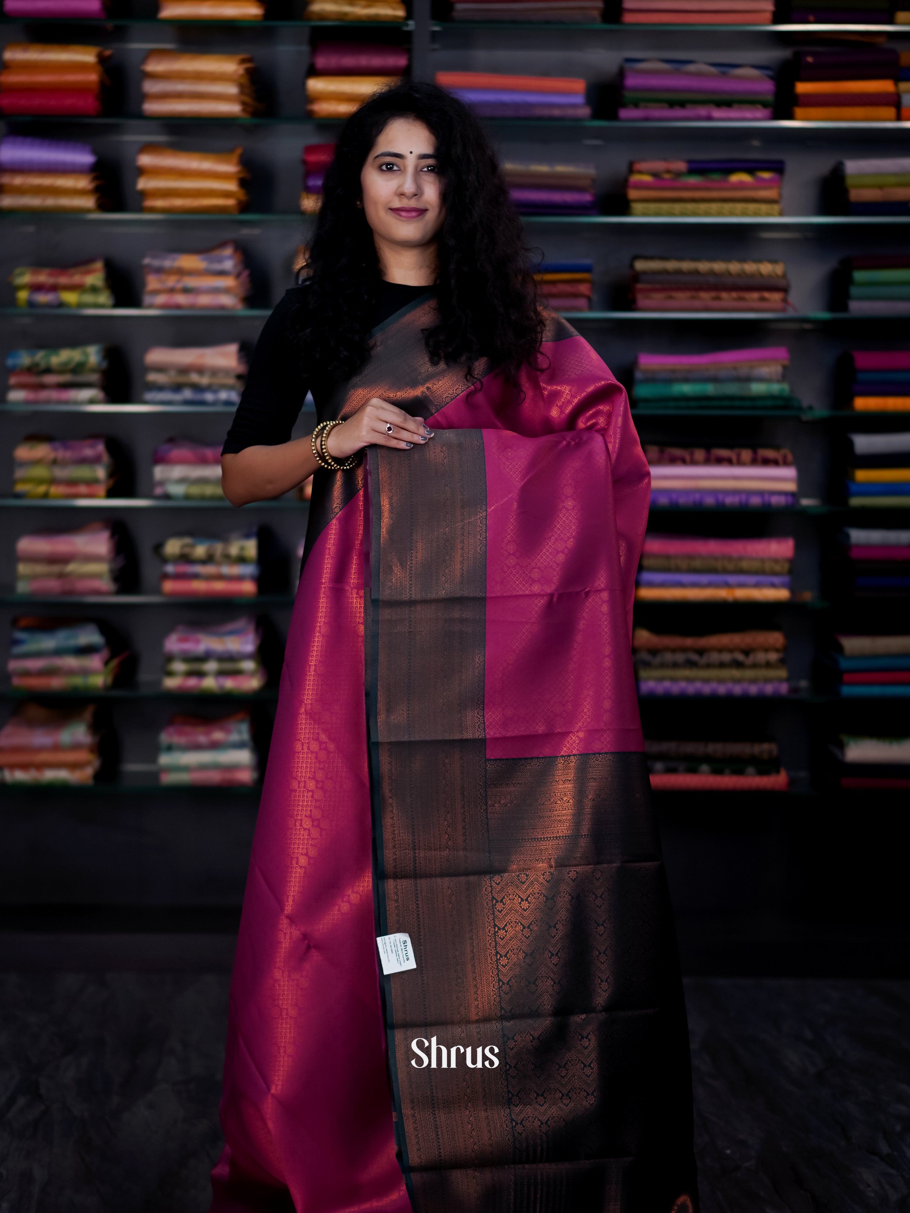 Majenta &  Green - Semi Arani Silk Saree