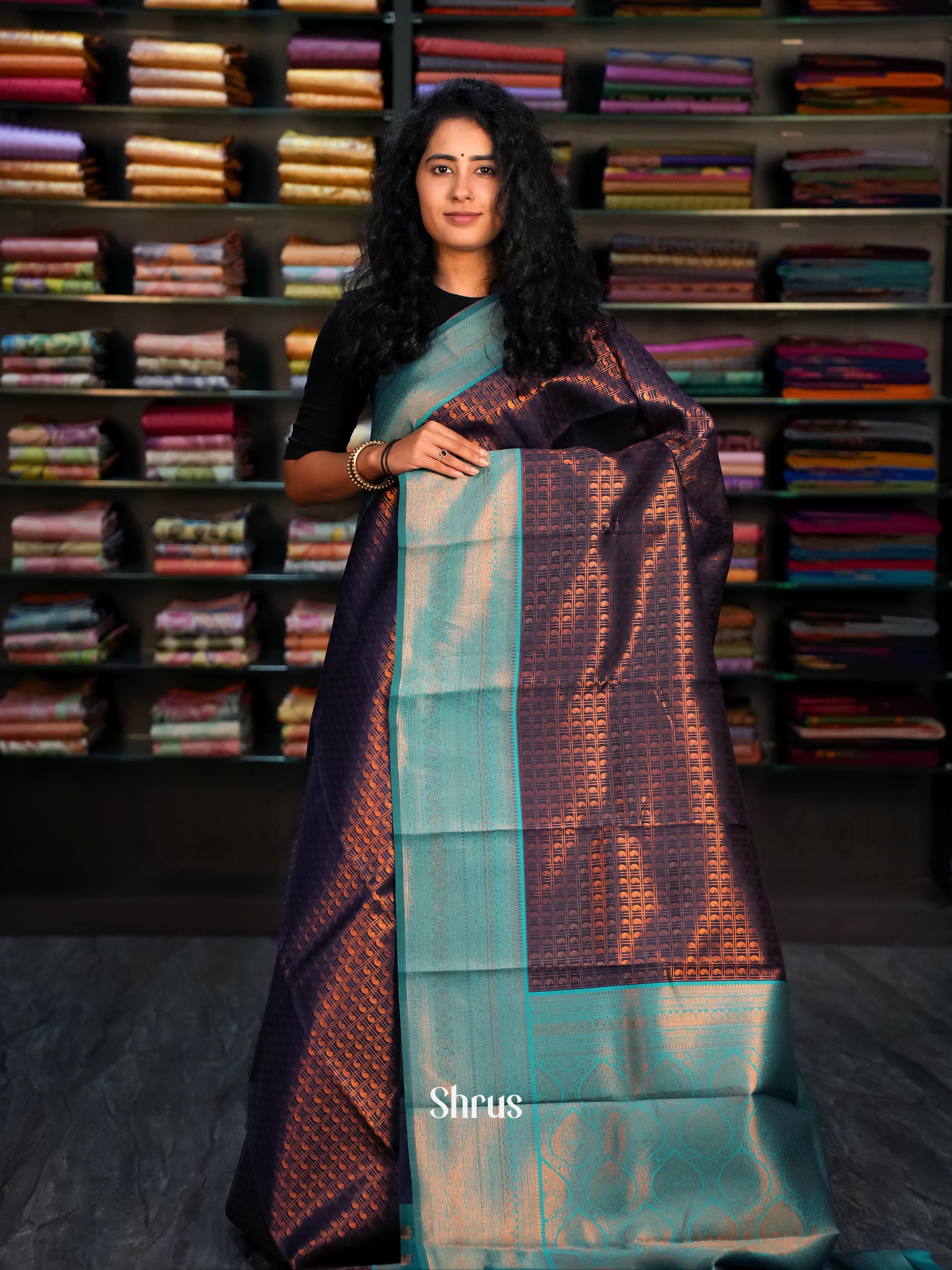 Blue & Teal - Semi Arani Silk Saree