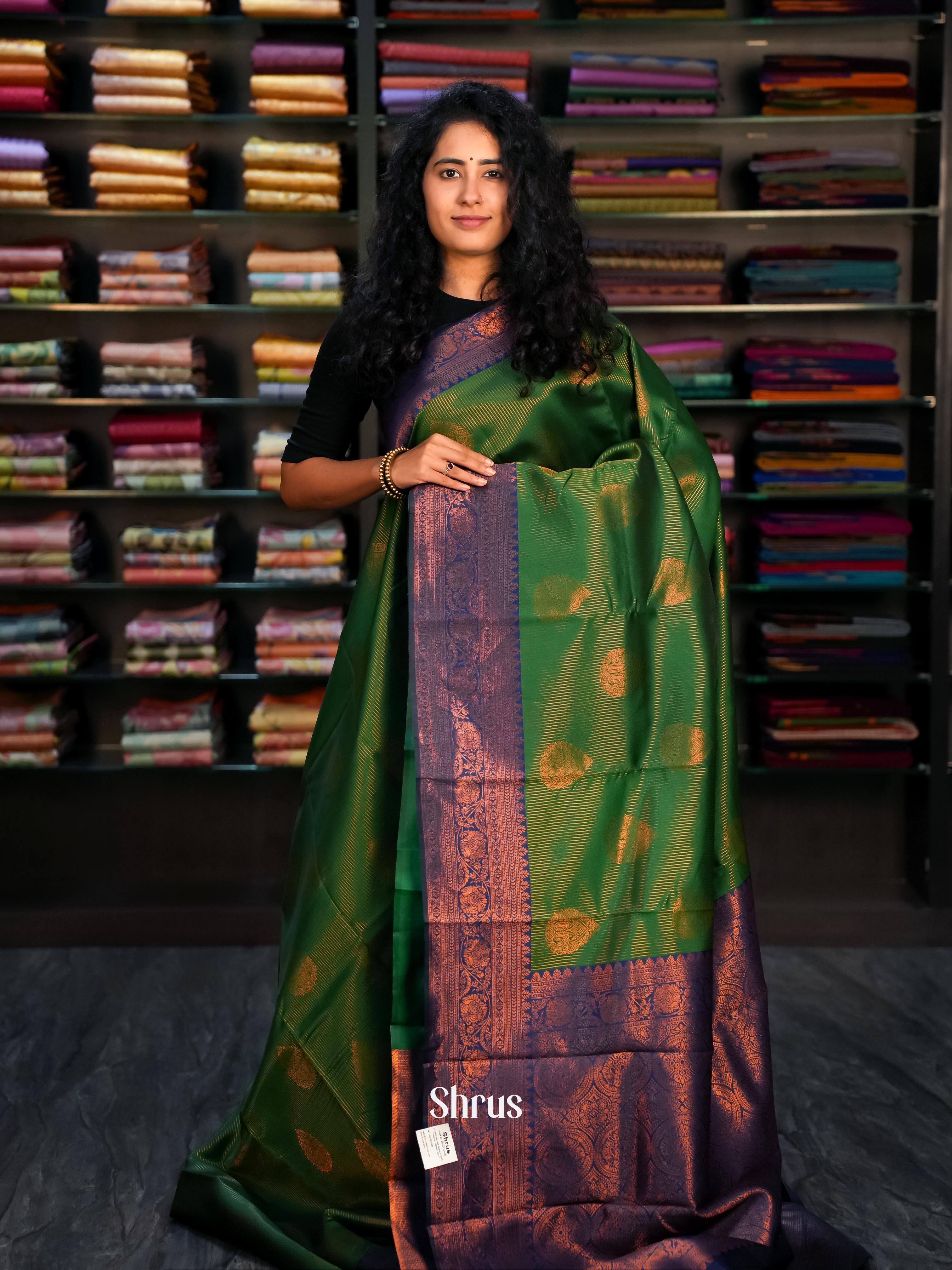 Green & Violet - Semi Arani Silk Saree