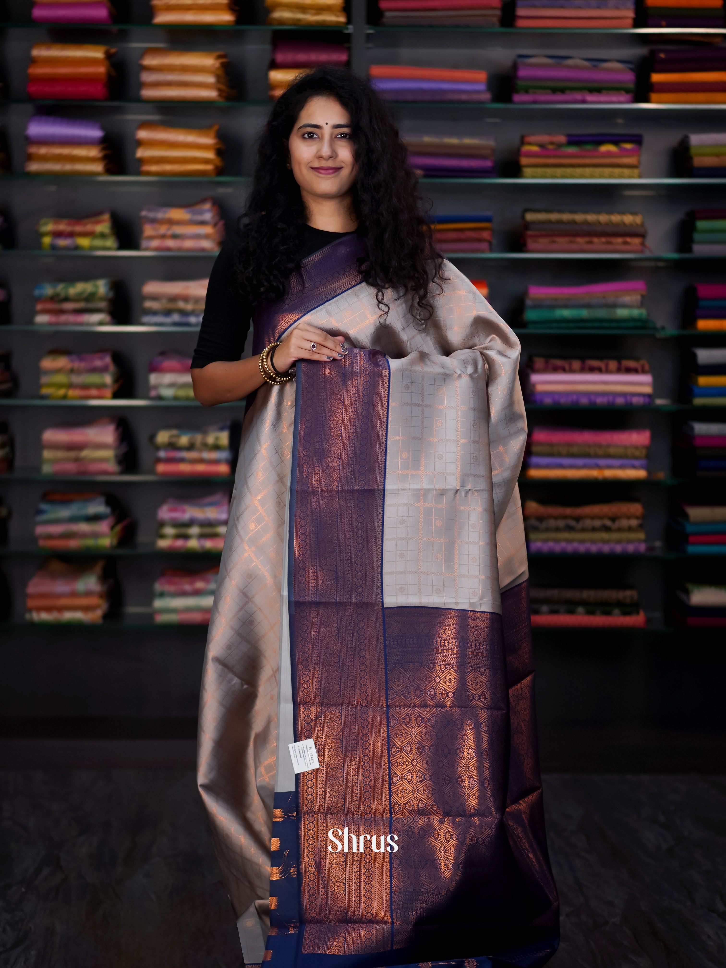 Grey & Blue - Semi Arani Silk Saree