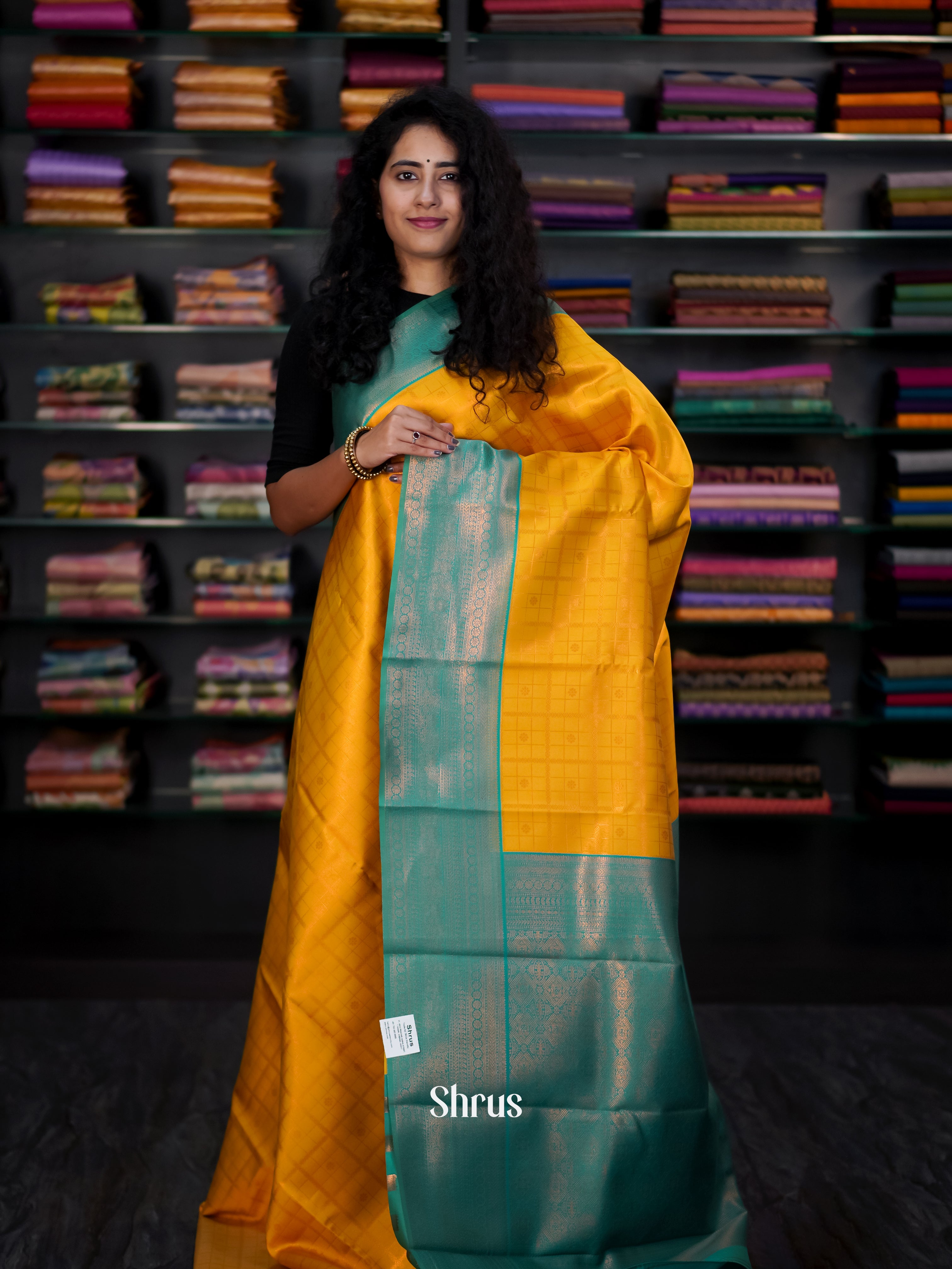 Mustard & Teal - Semi Arani Silk Saree