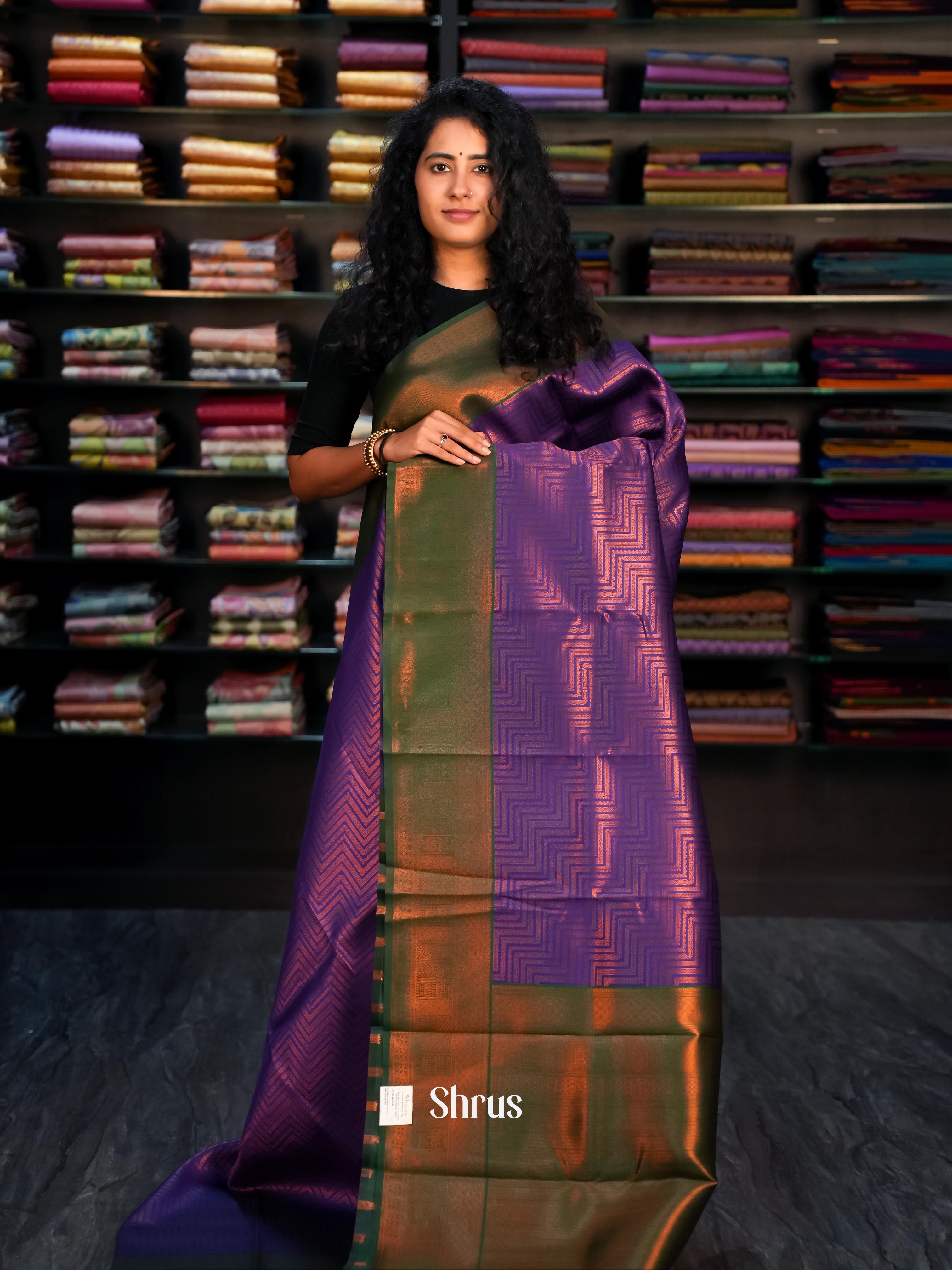 Violet & Green- Semi Arani Silk Saree