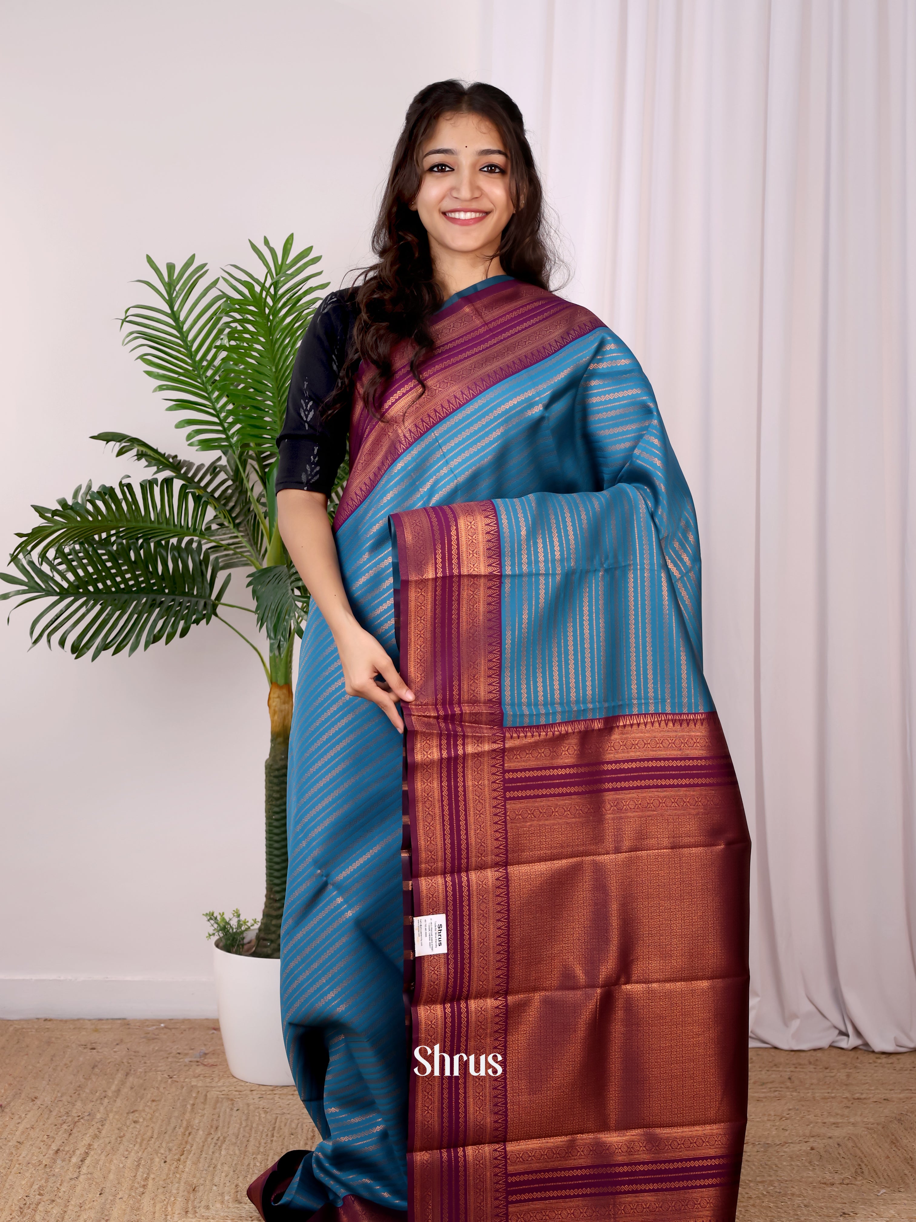 Blue & Purple- Semi Arani Silk Saree