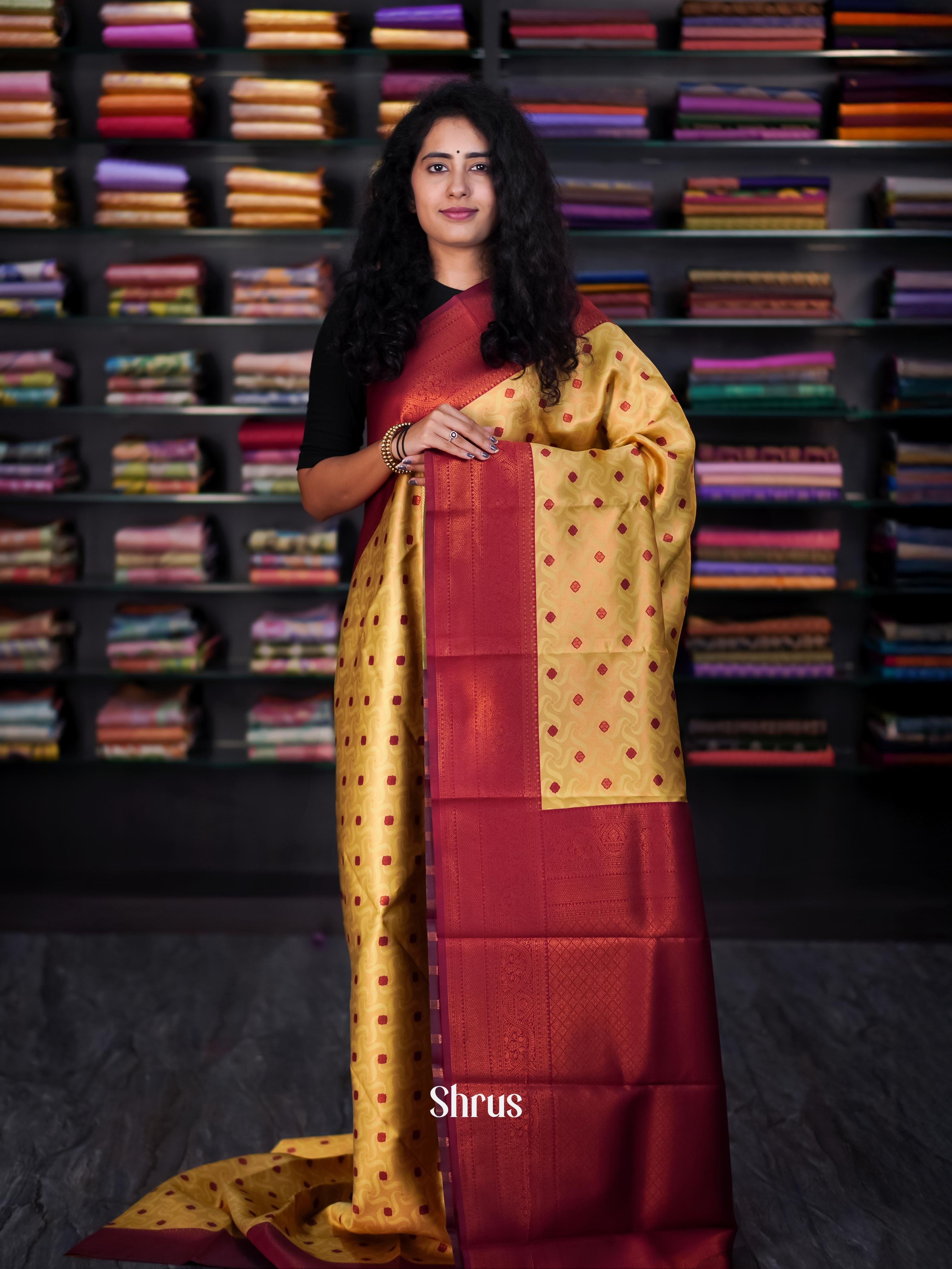 Beige & Maroon - Semi Arani Silk Saree