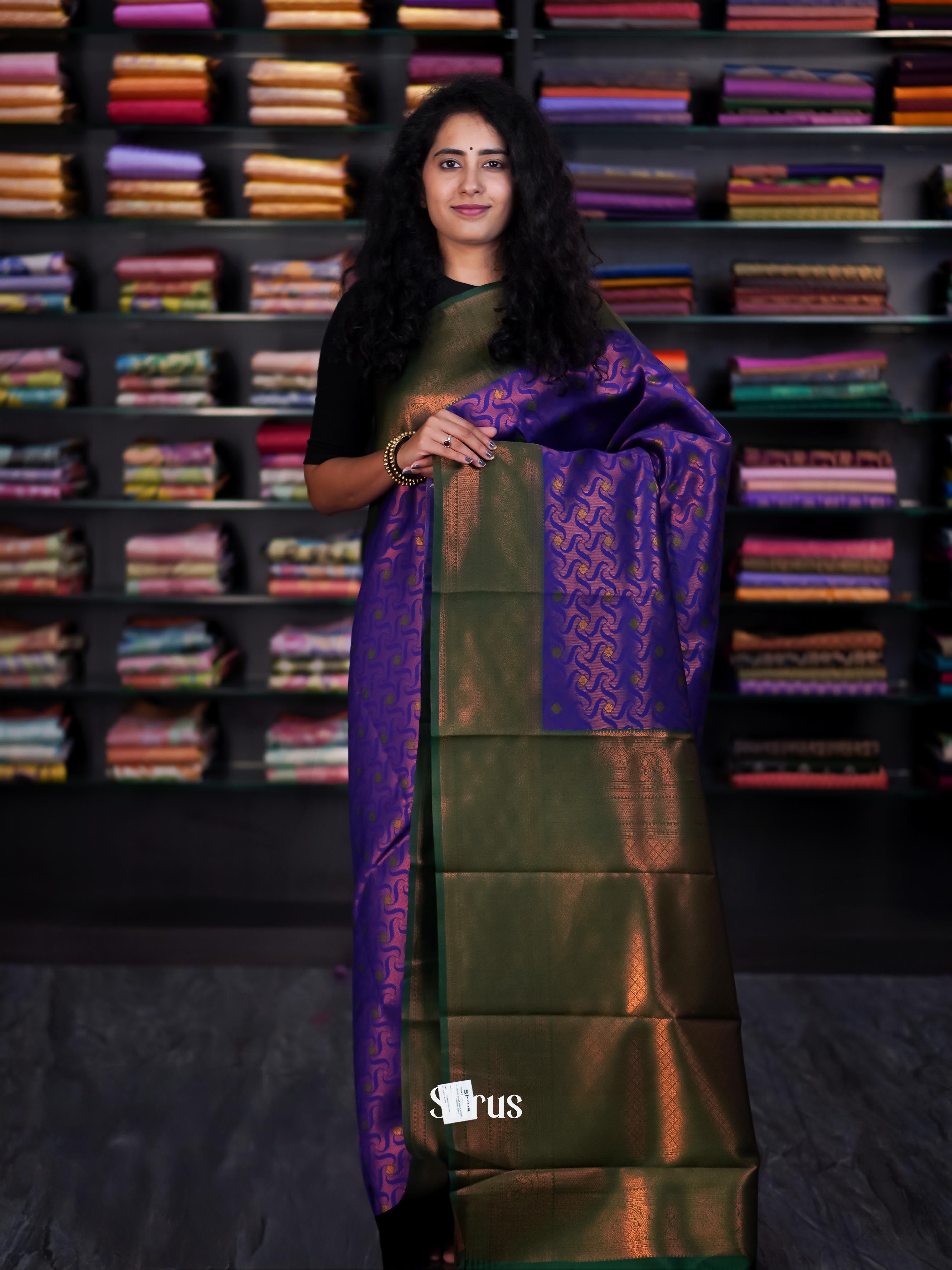 Violet & Green - Semi Arani Silk Saree