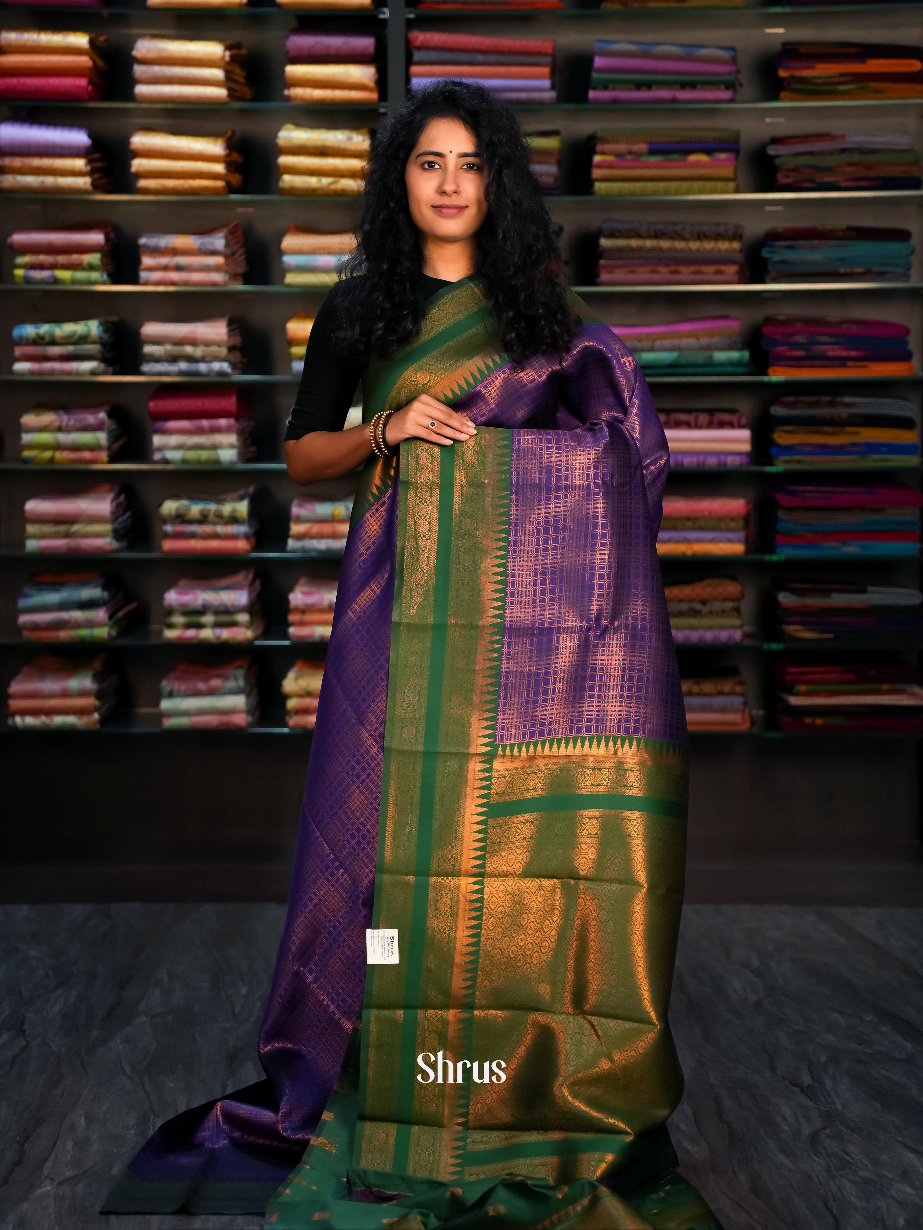 Violet & Green- Semi Arani Silk Saree