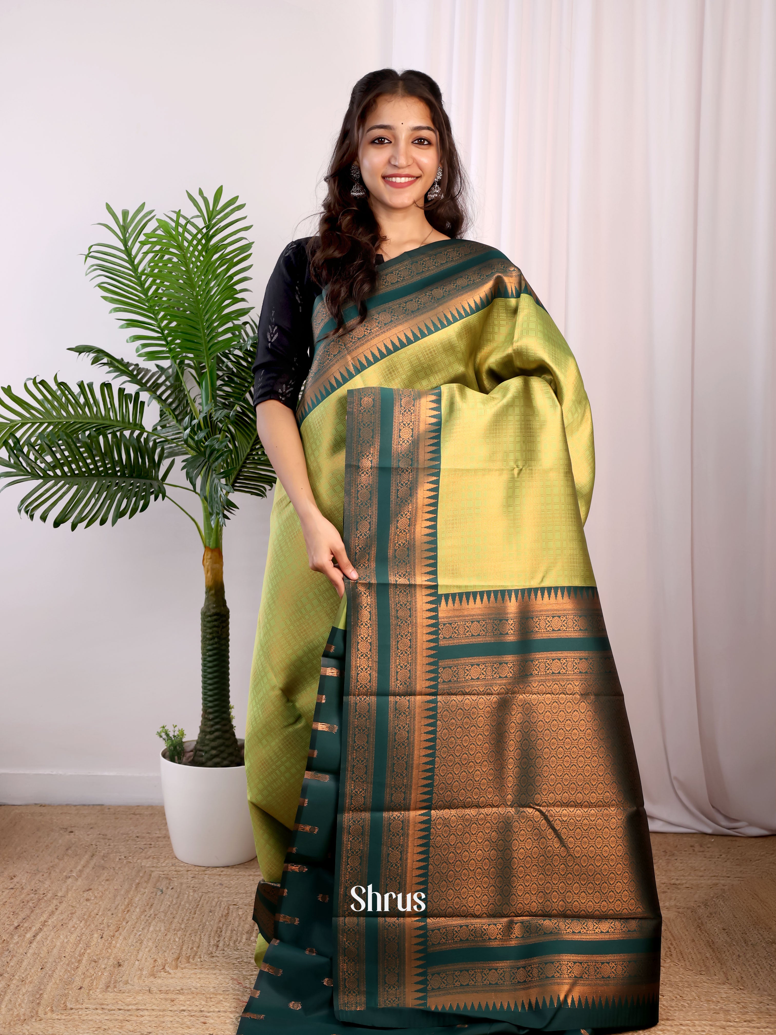 Light Green & Green - Semi Arani Silk Saree