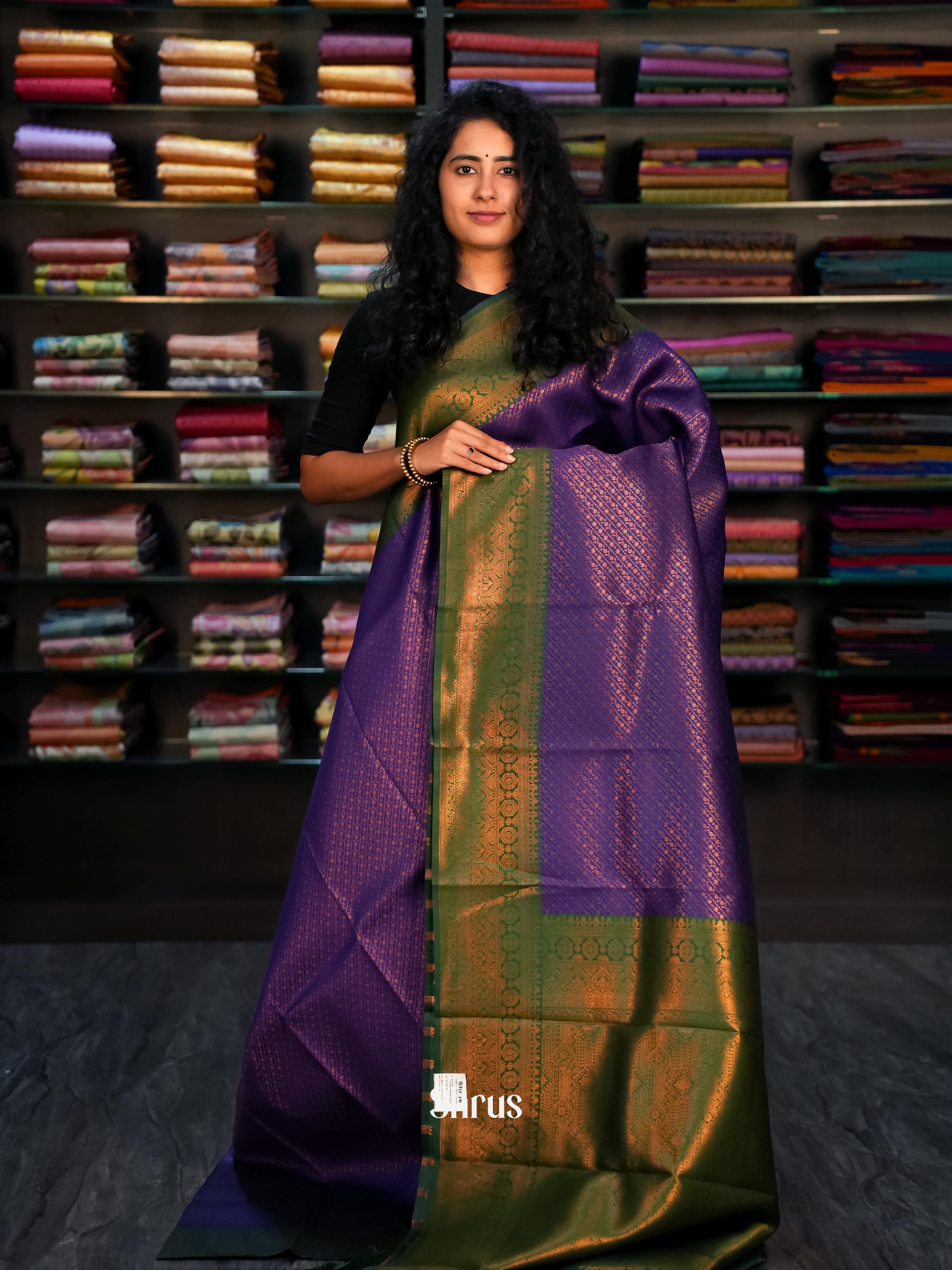 Violet & Green - Semi Arani Silk Saree