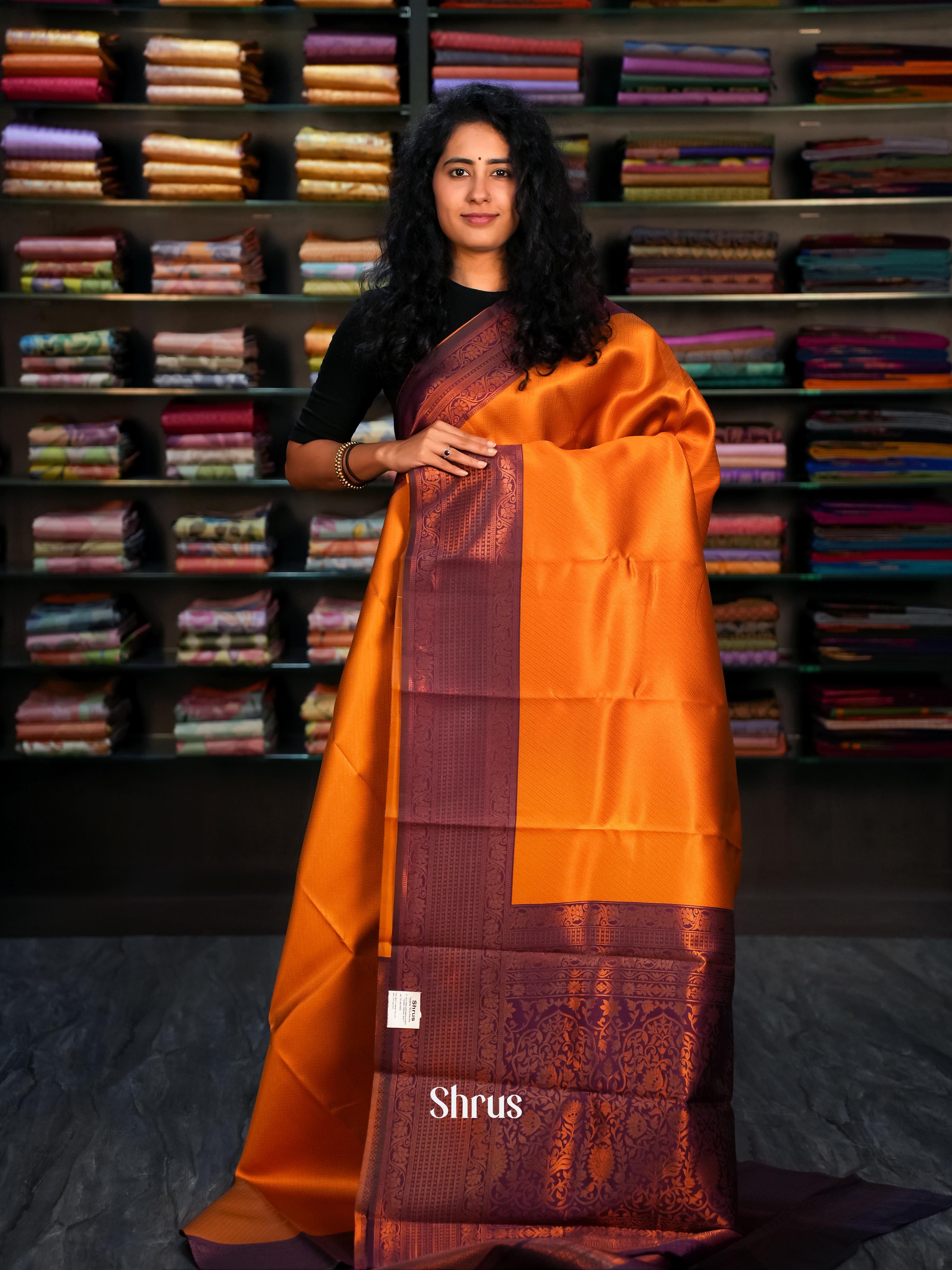 Orange  & Purple - Semi Arani Silk Saree