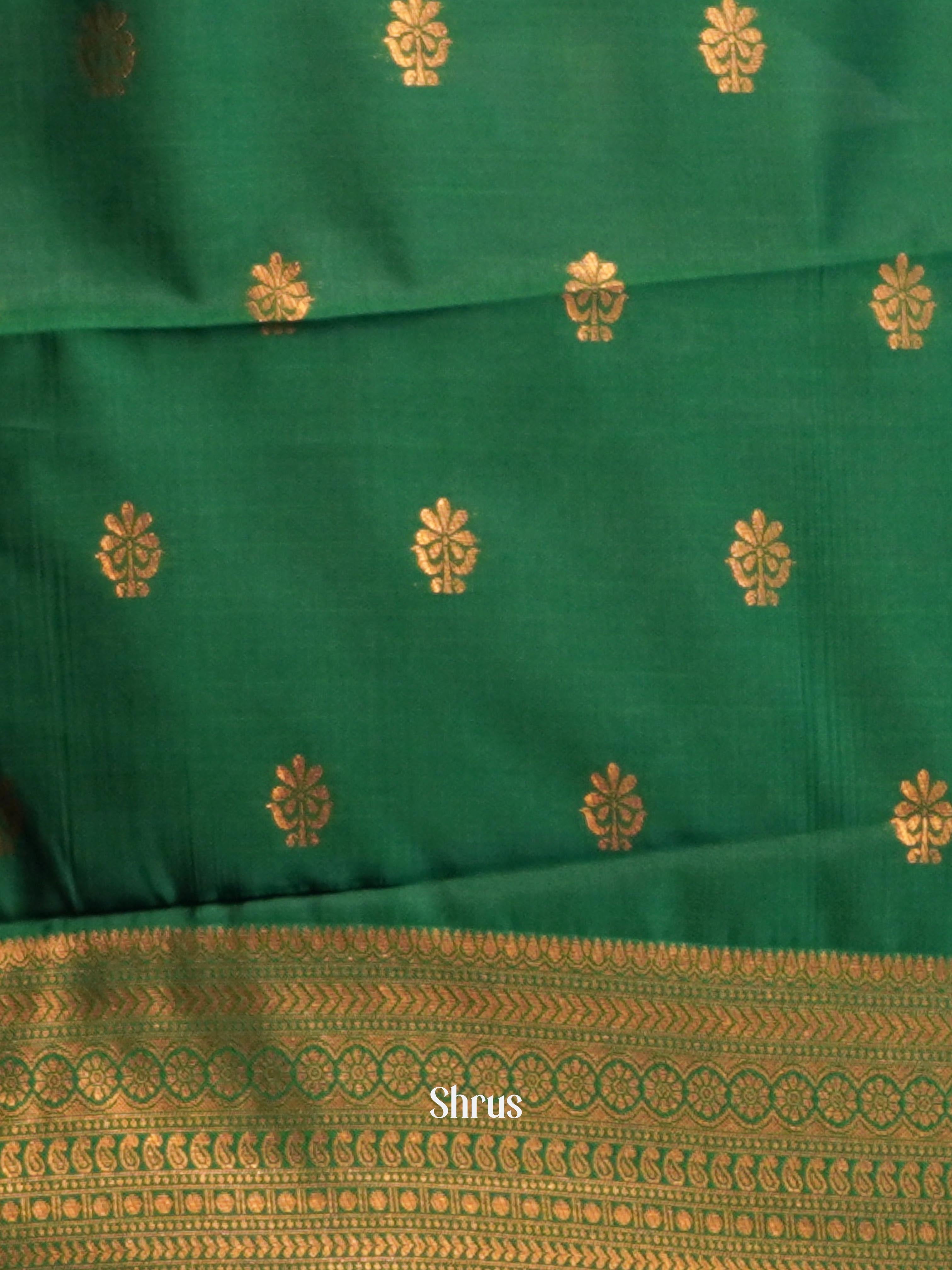 Beige & Green- Semi Arani Silk Saree