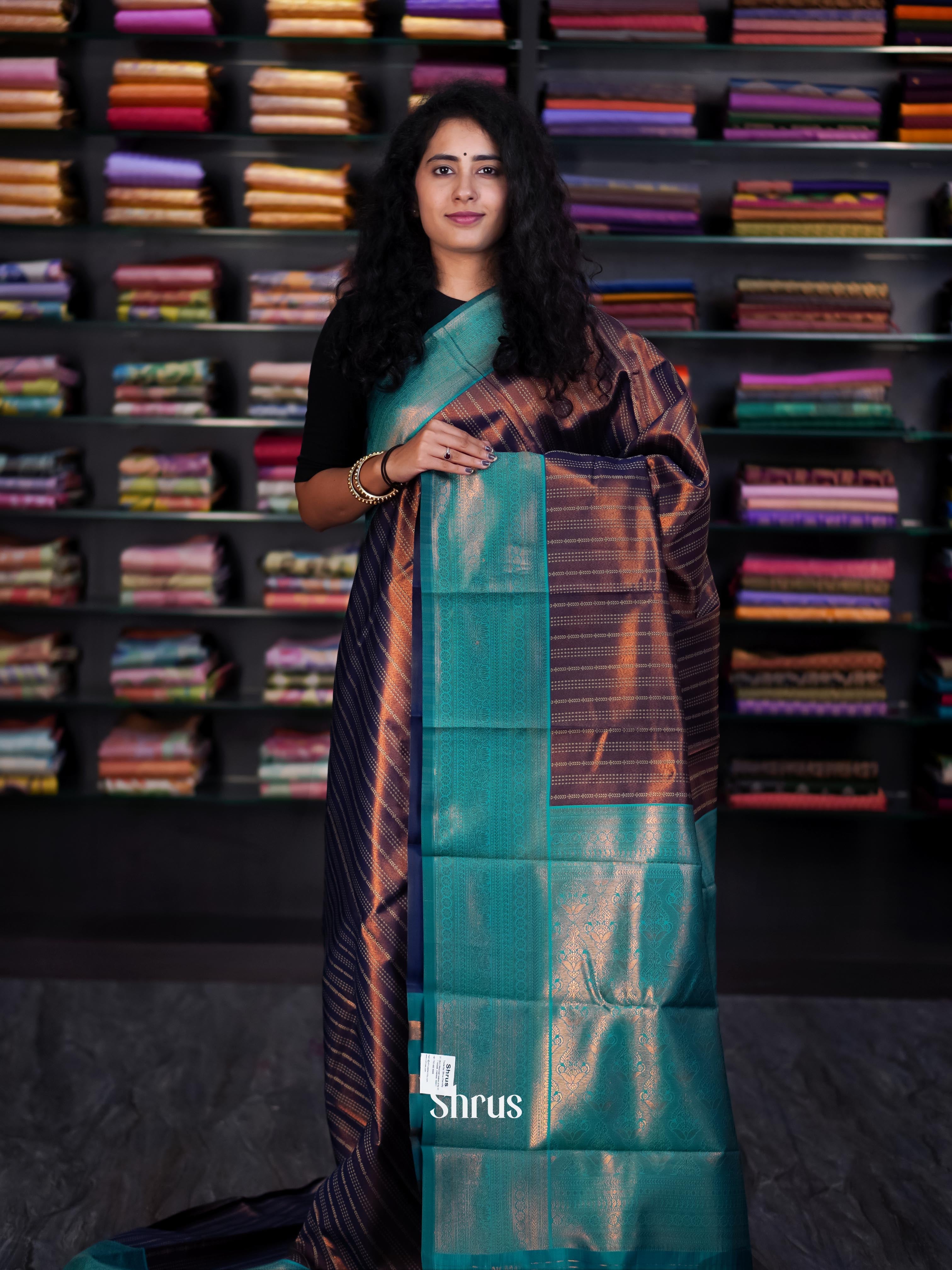 Brown & Teal - Semi Arani Silk Saree