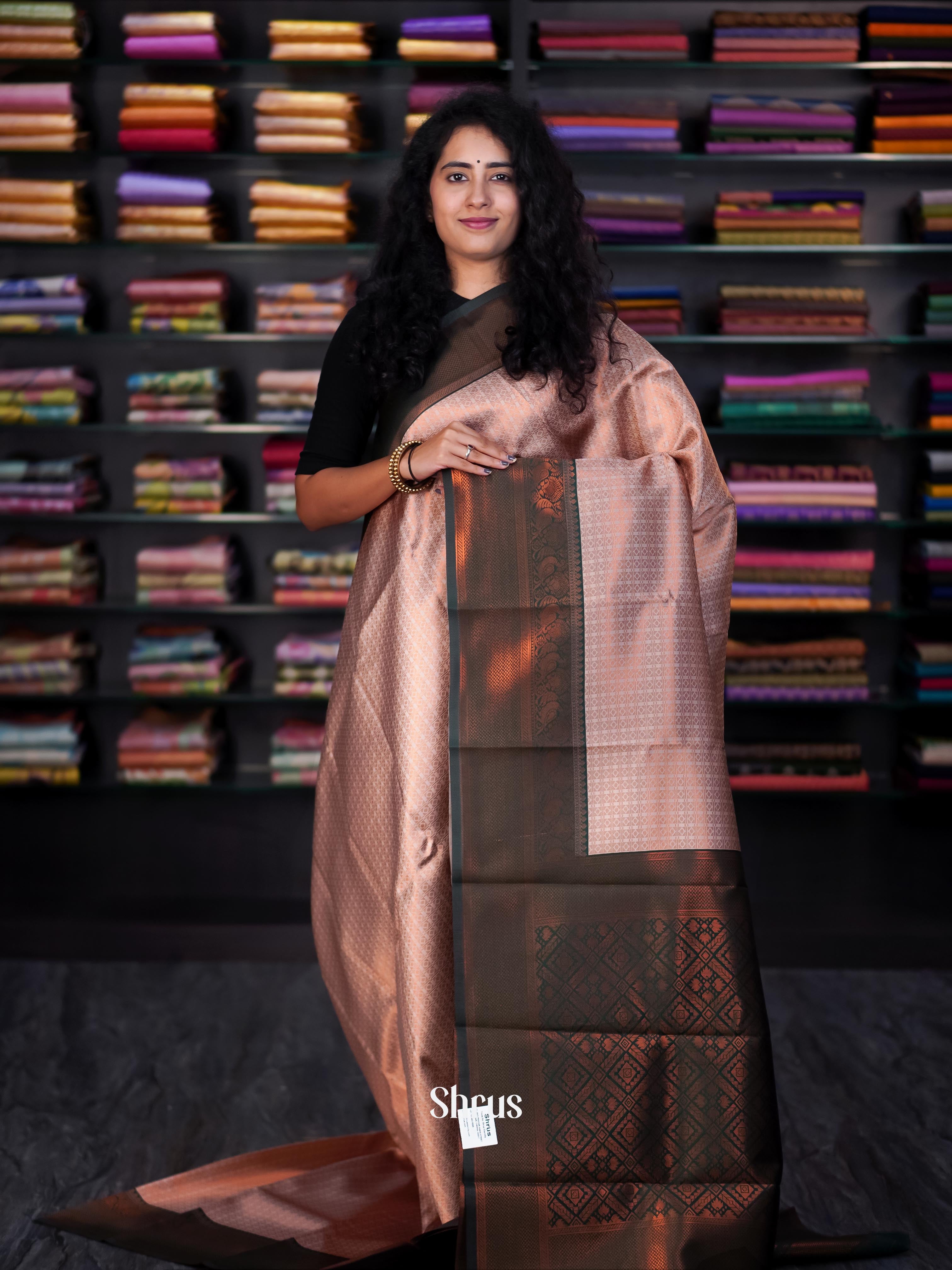 Dusty Pink & Green - Semi Arani Silk Saree