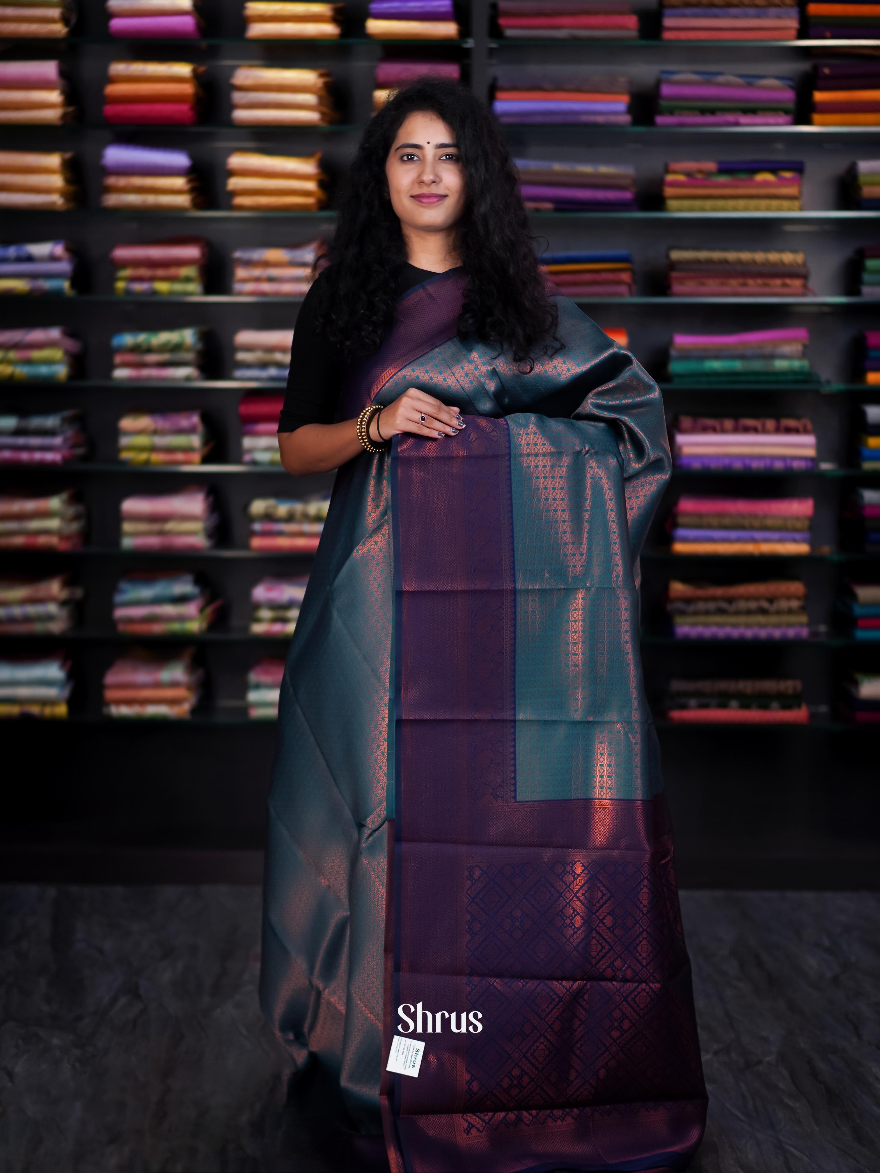 Teal & Blue - Semi Arani Silk Saree