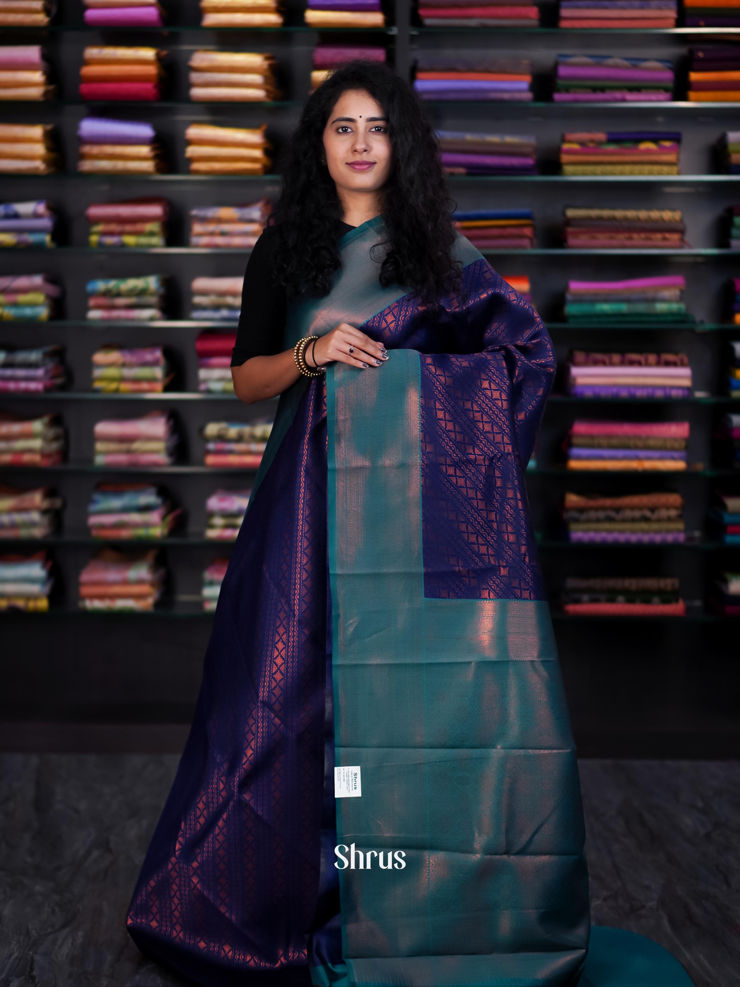 Violet  & Teal - Semi Arani Silk Saree