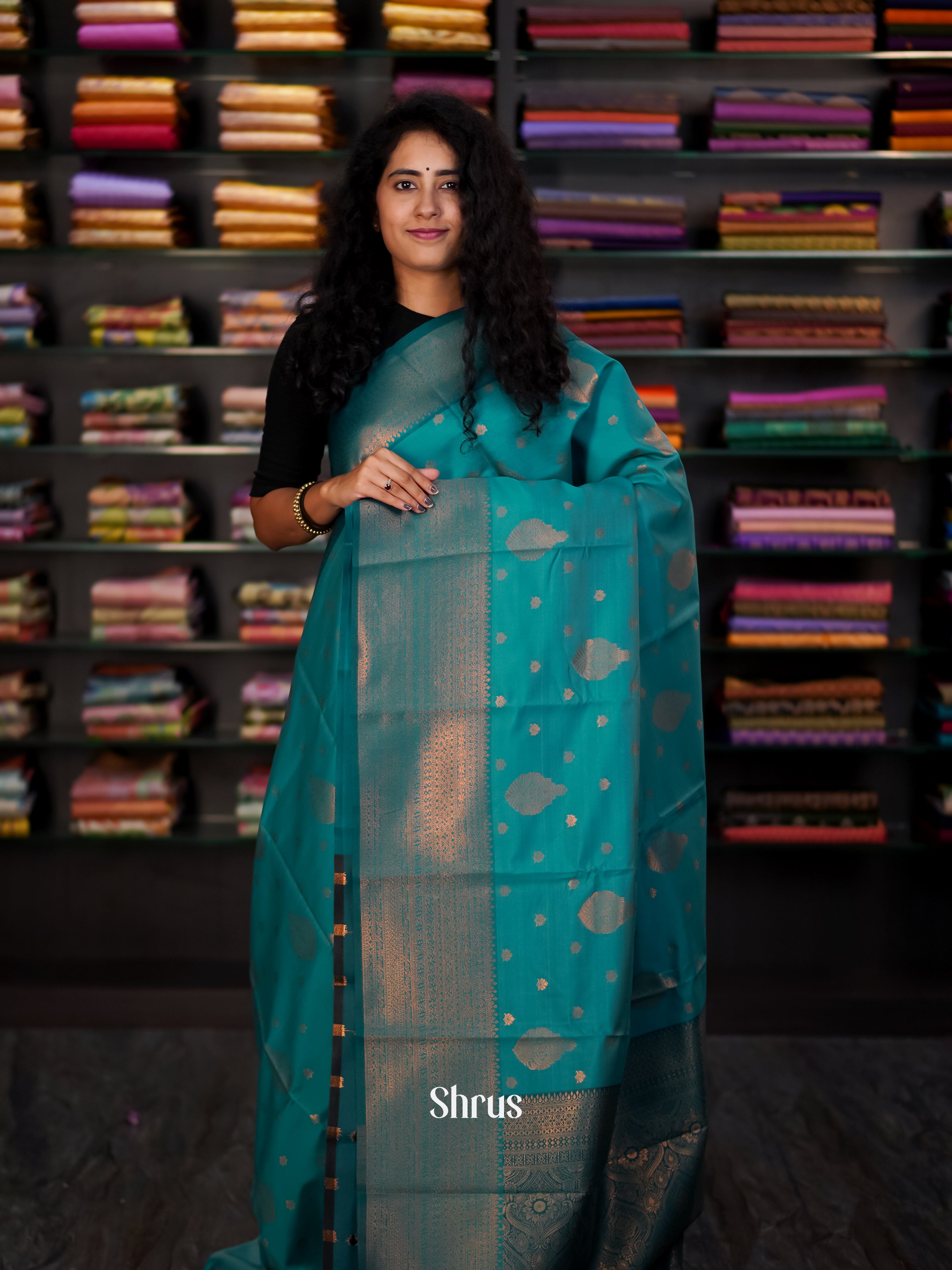 Teal - Semi Arani Silk Saree