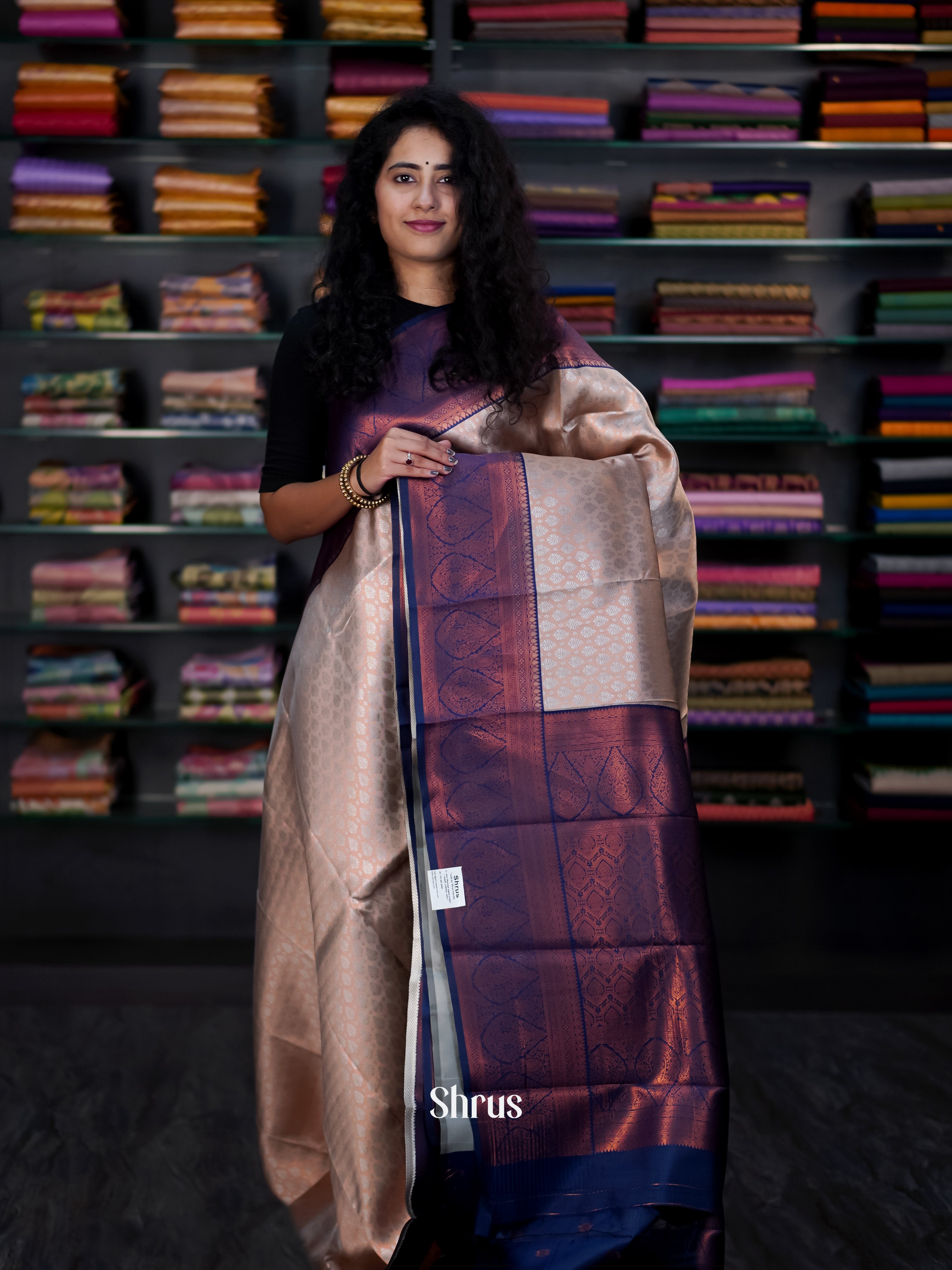 Grey & Blue- Semi Arani Silk Saree