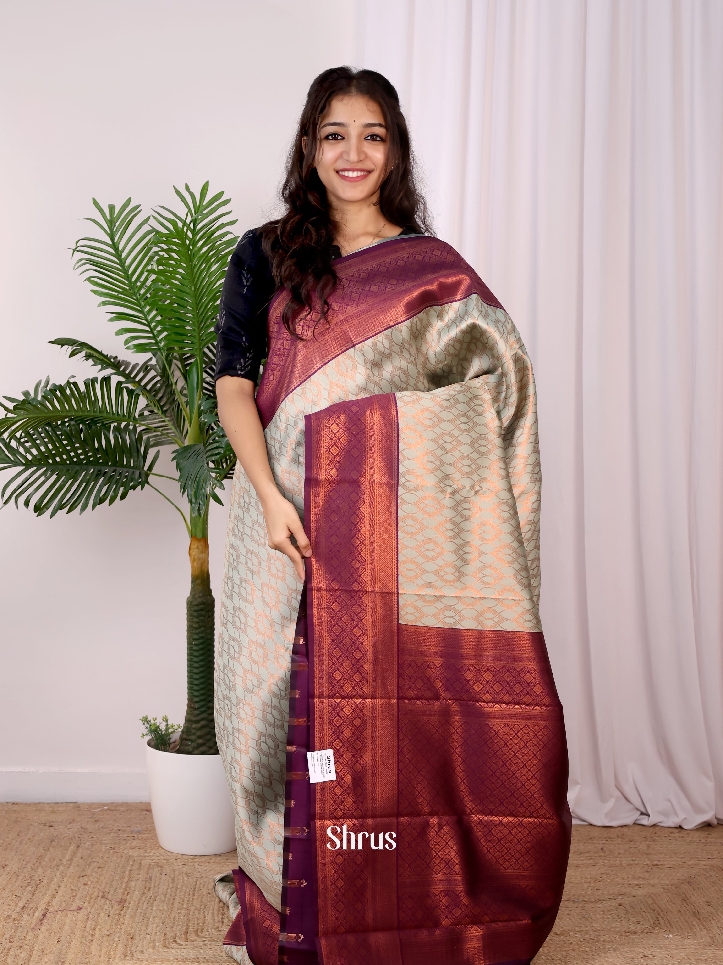 Ice Blue & Purple - Semi Arani Silk Saree