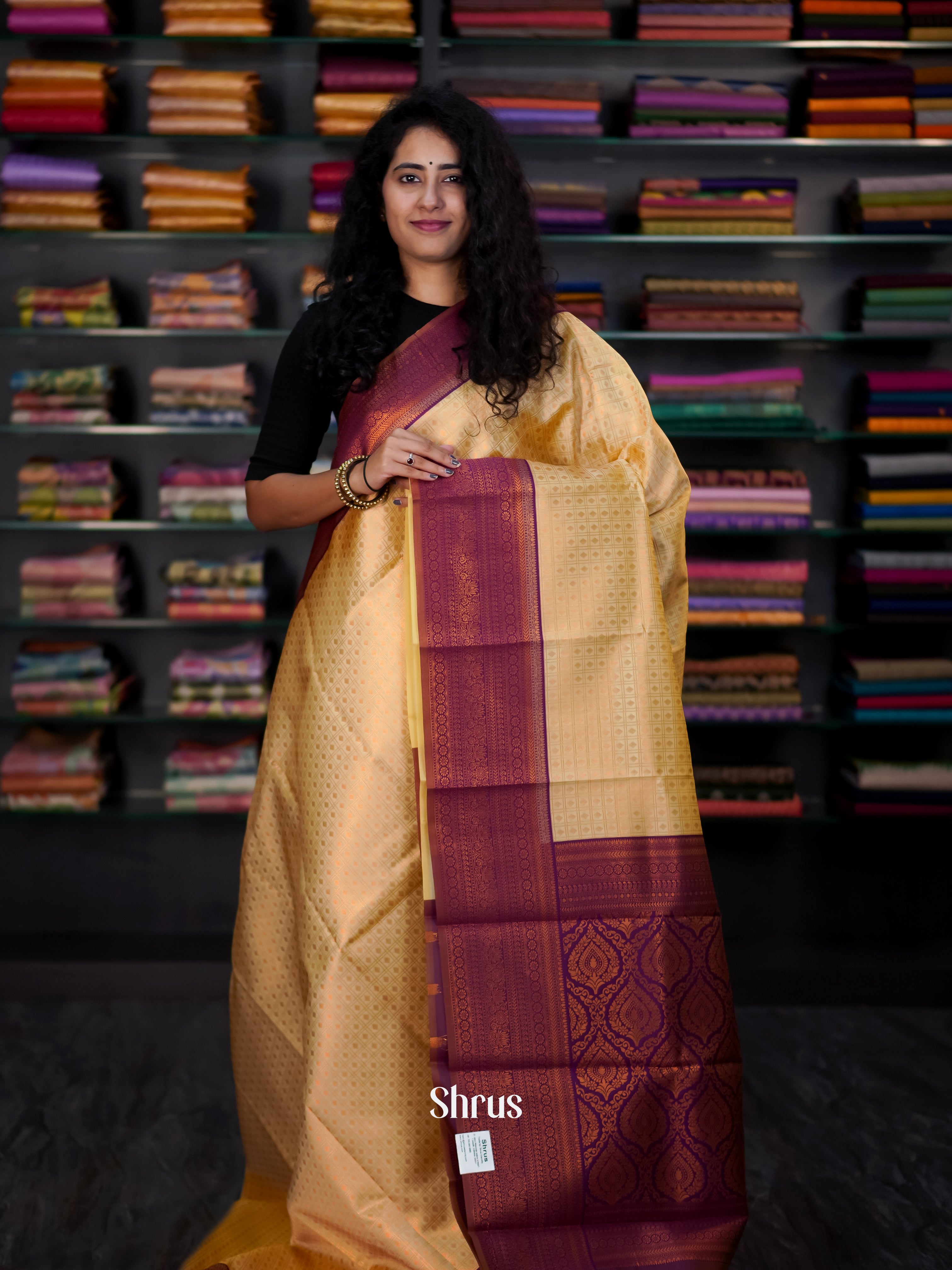 Cream & Purple- Semi Arani Silk Saree