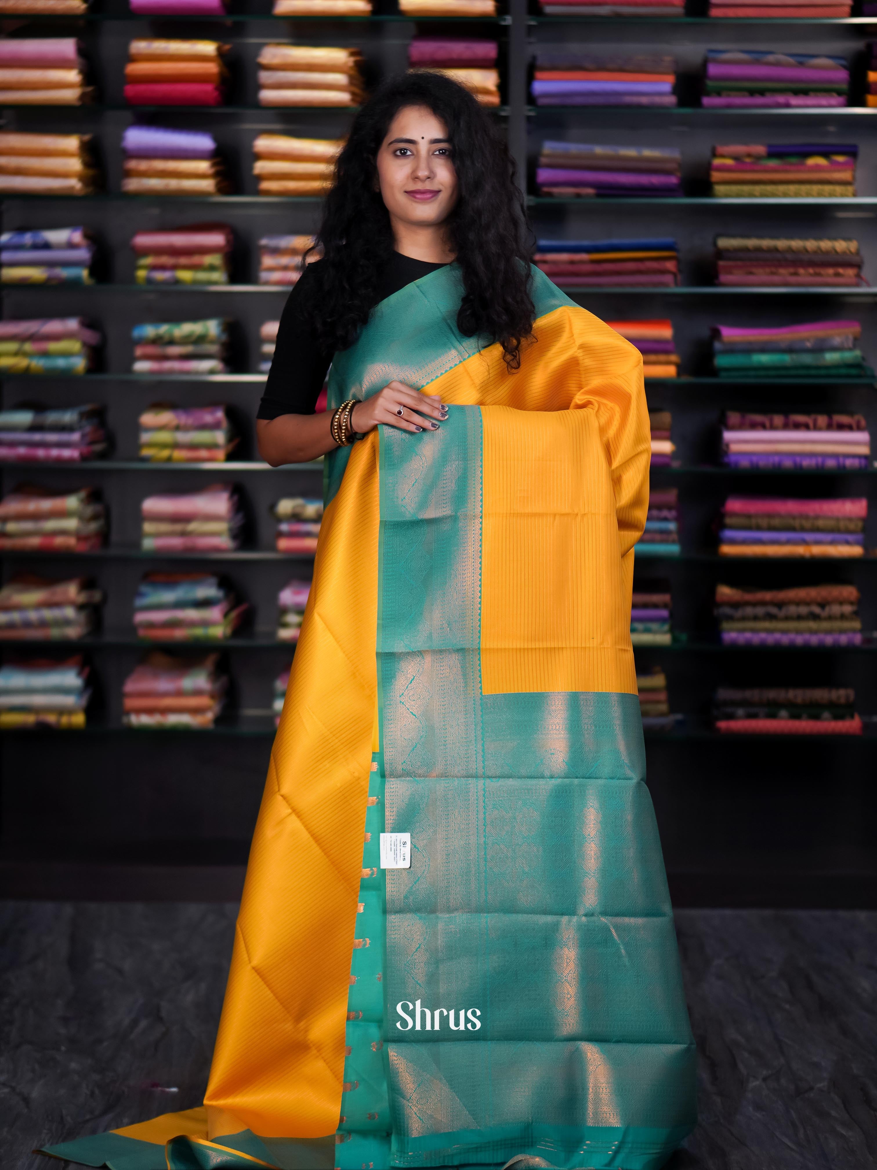 Mustard & Teal - Semi Arani Silk Saree