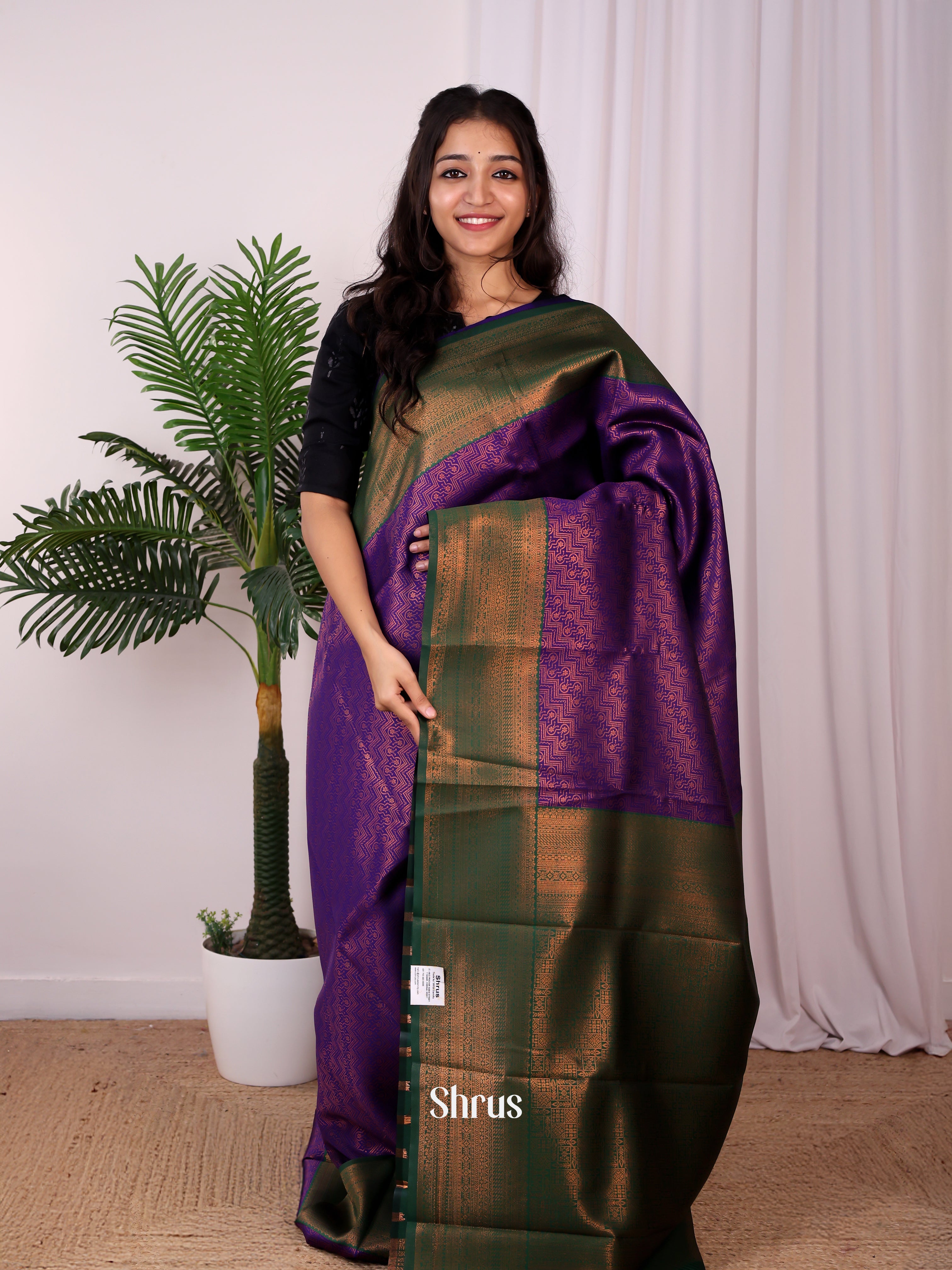 Violet & Green - Semi Arani Silk Saree