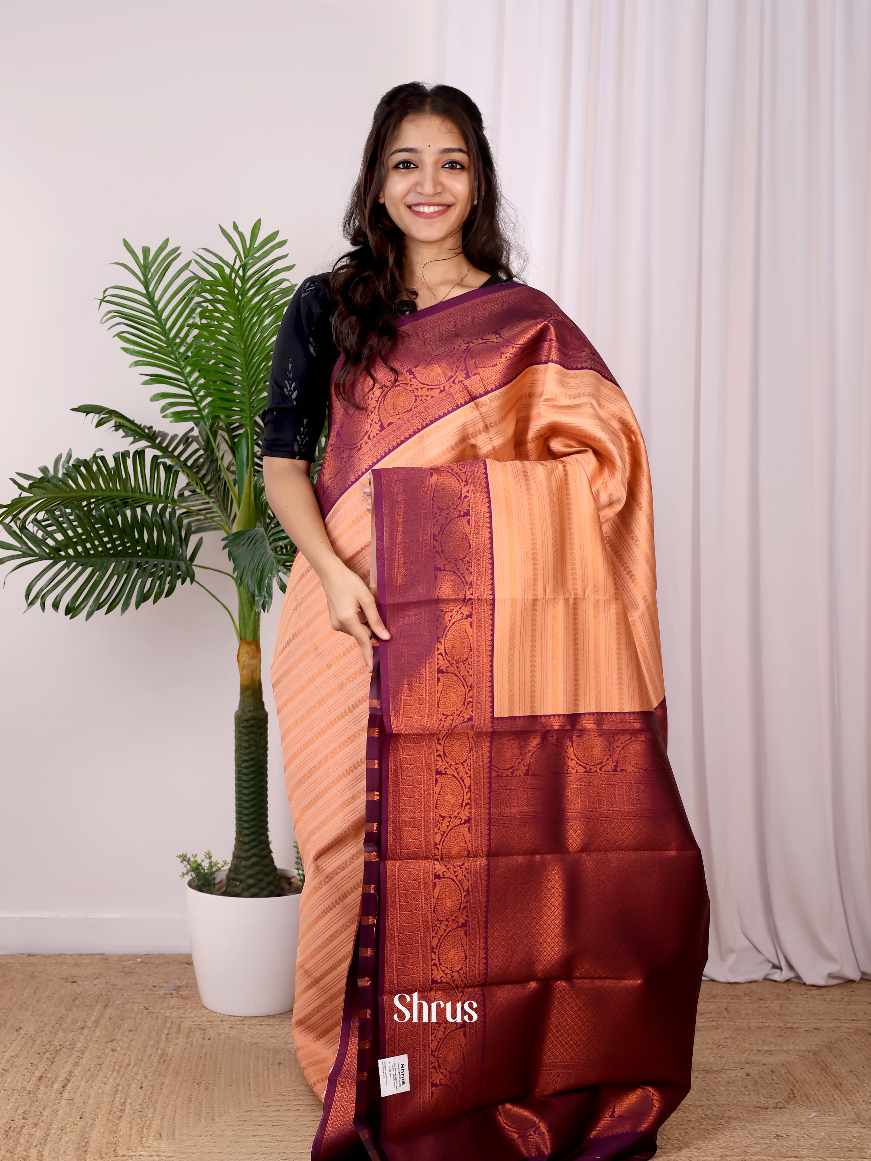 Peach & Purple - Semi Arani Silk Saree