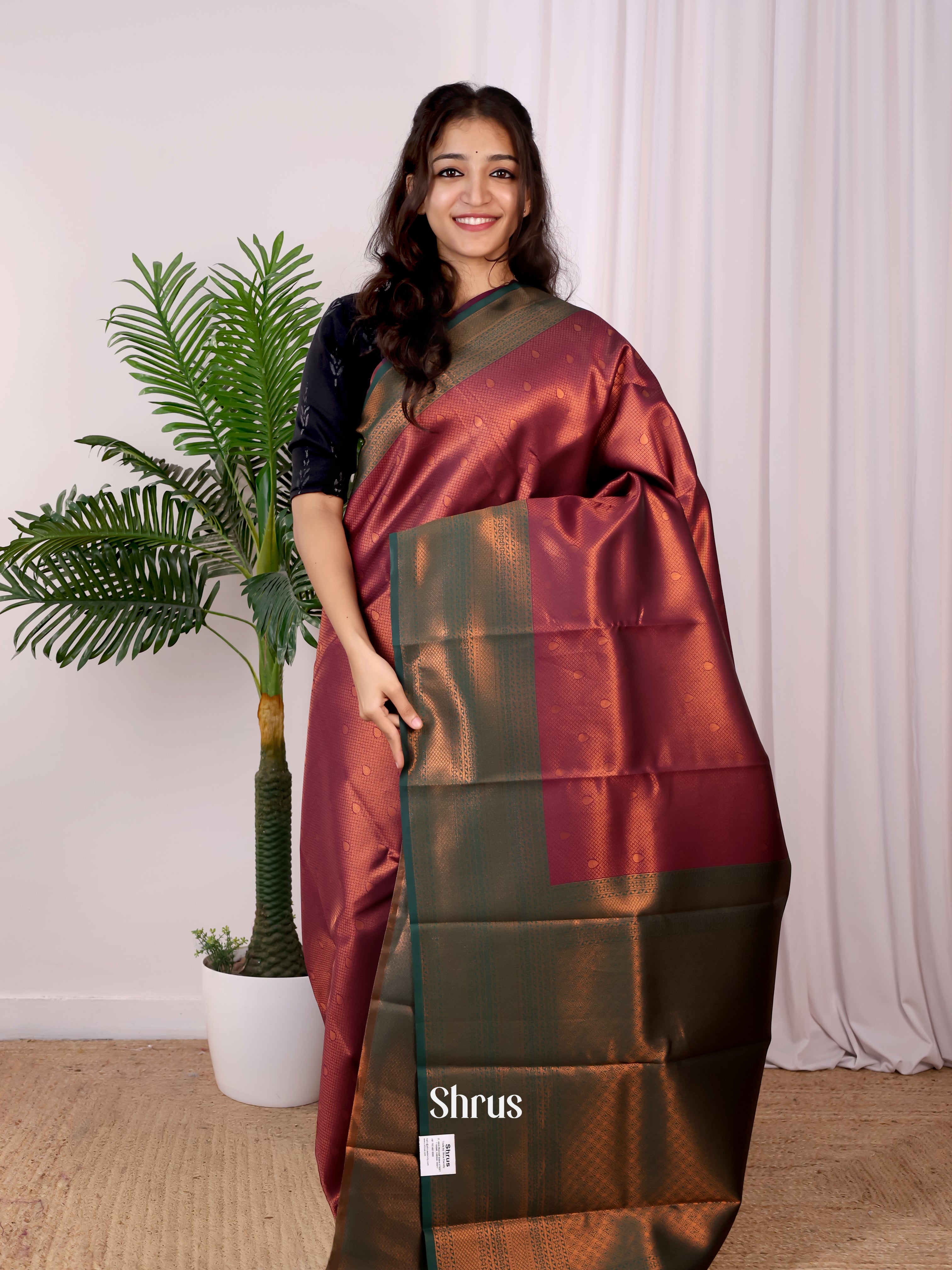 Maroon & Green - Semi Arani Silk Saree