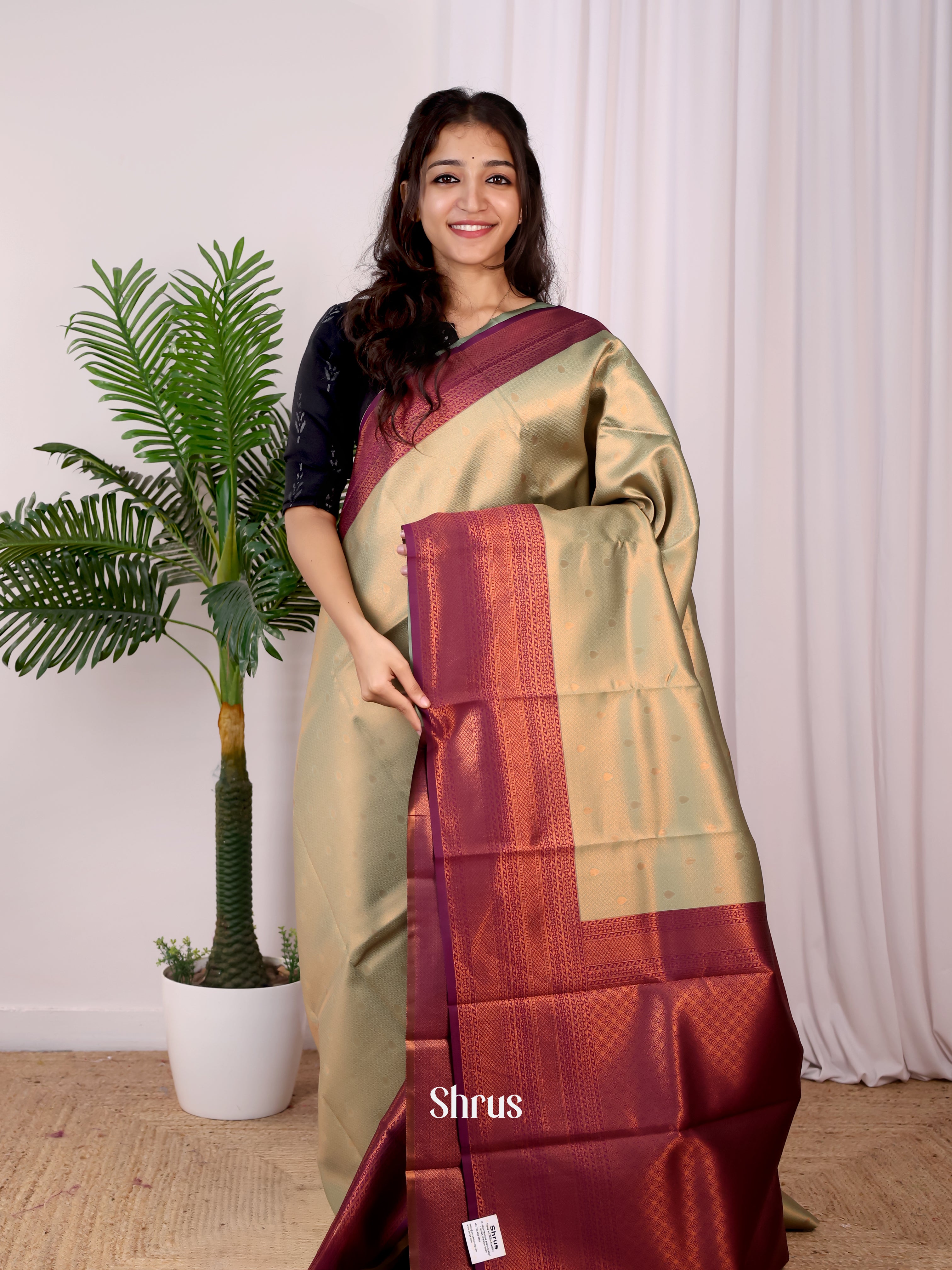 Green & Maroon - Semi Arani Silk Saree