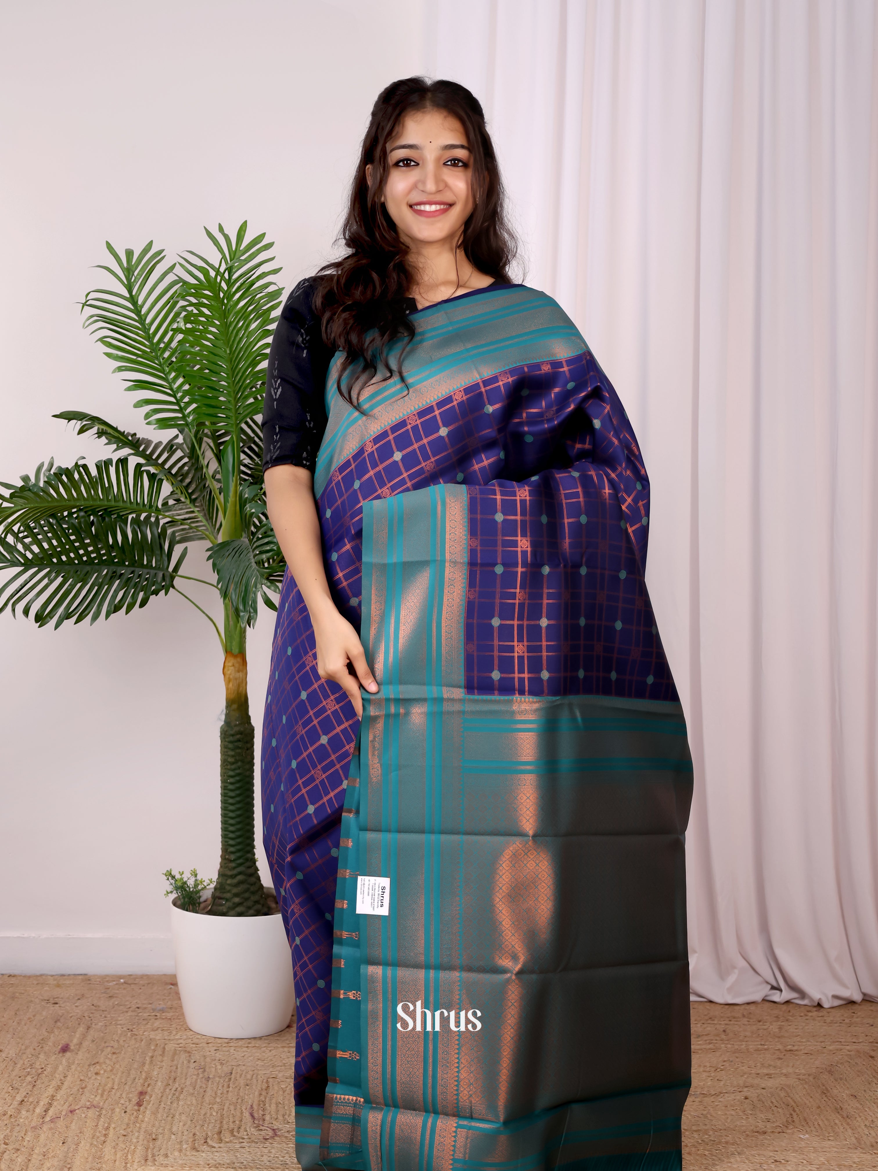 Violet  &  Blue - Semi Arani Silk Saree