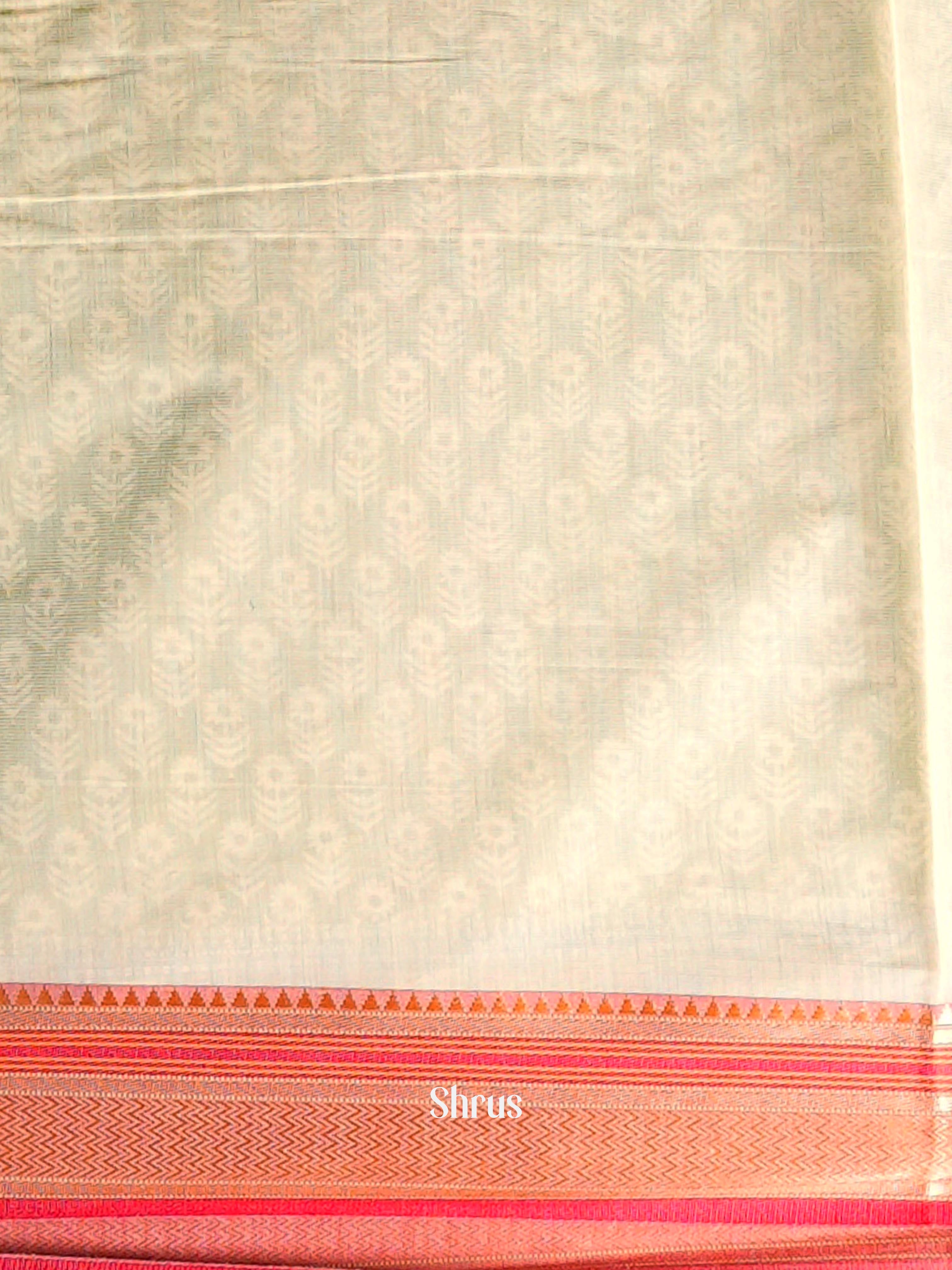 Green & Cream - Semi Chanderi Saree