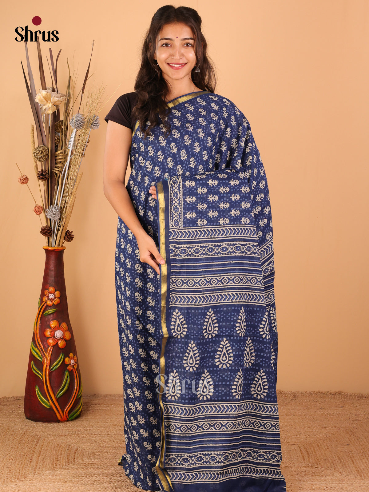 Indigo Blue - Semi Chanderi - CIS06018