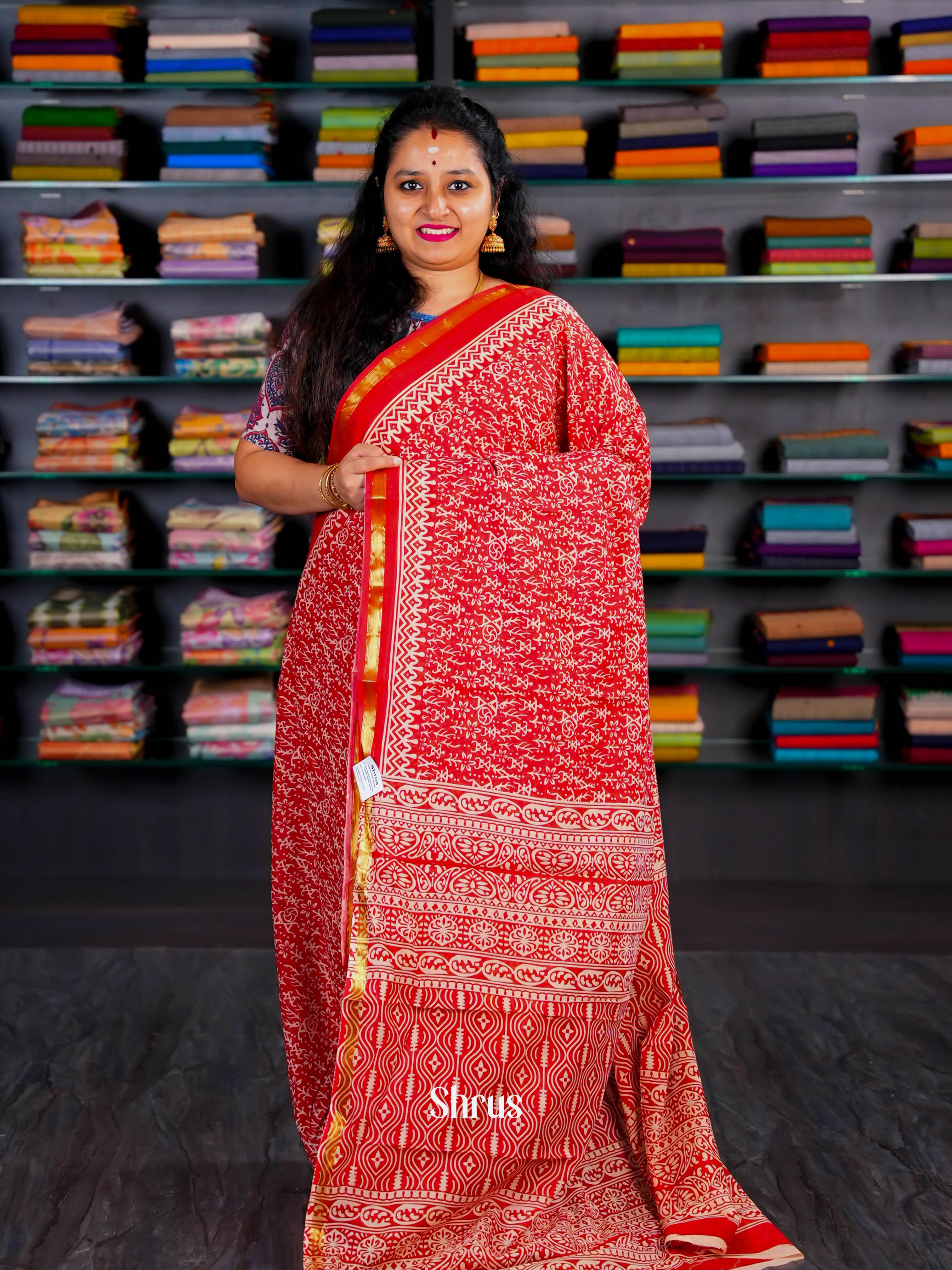 Red - Semi Chanderi Saree