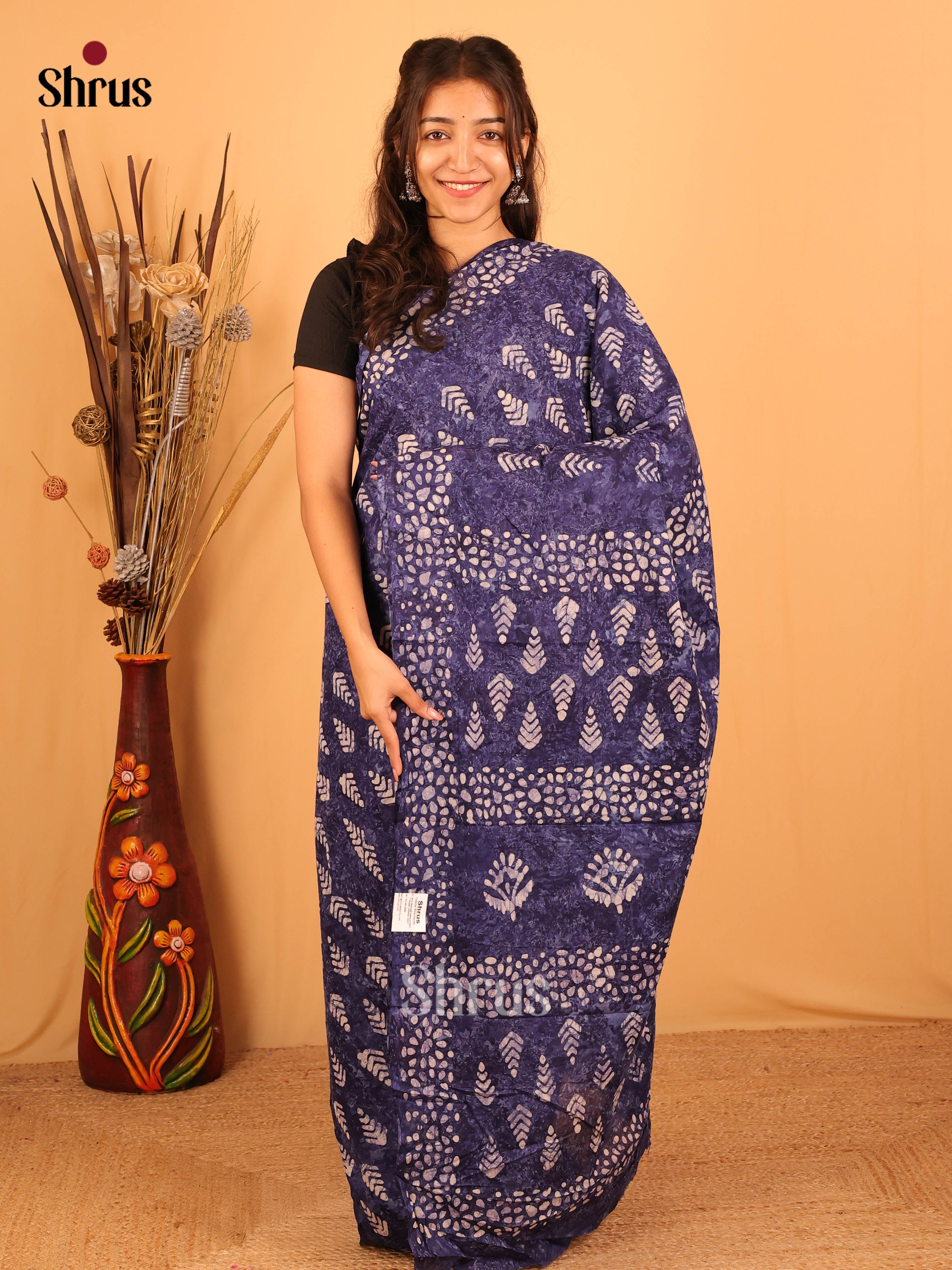 Blue- Jaipur cotton Saree - Shop on Shrus.com