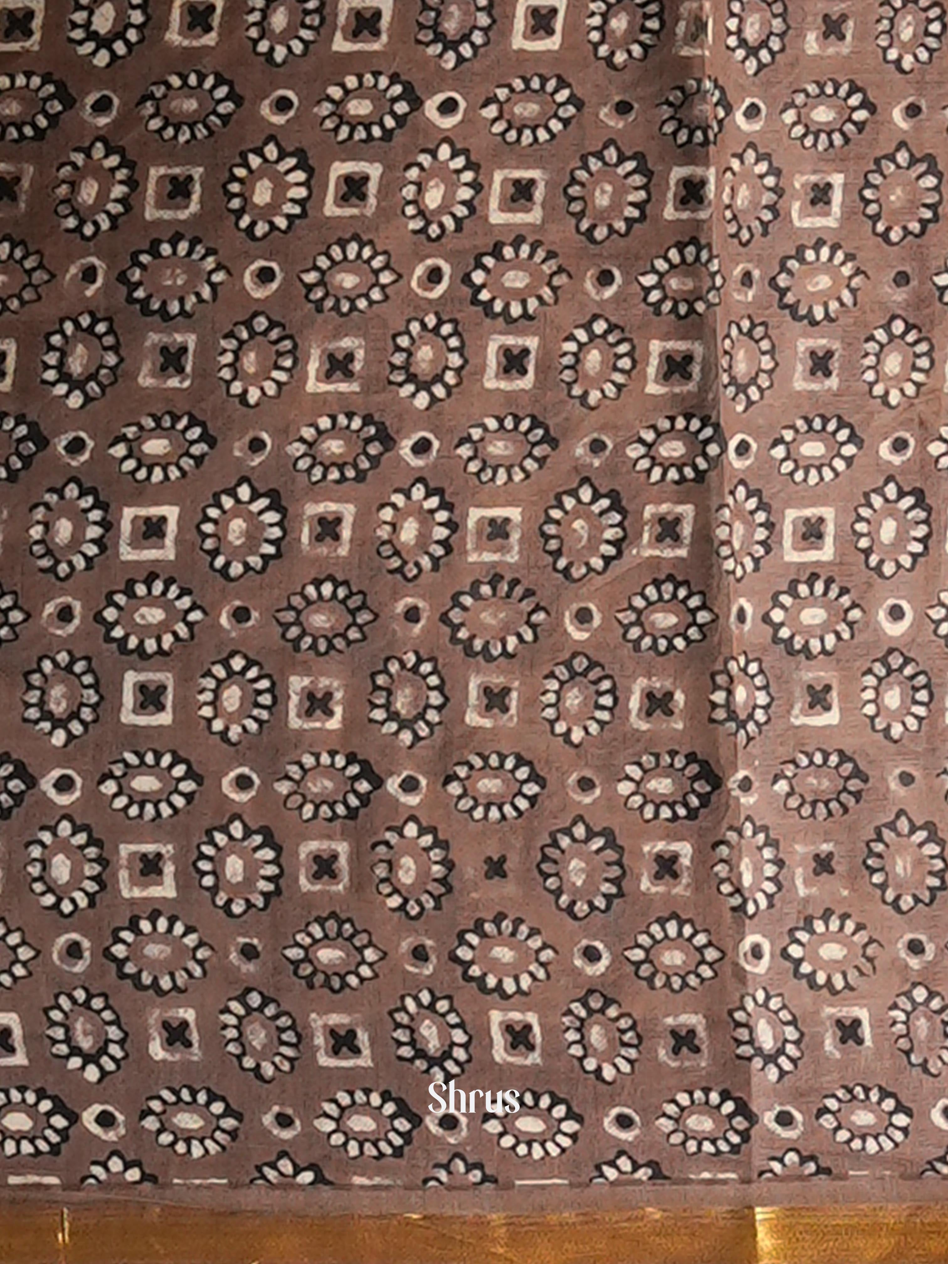 Cream & Brown - Semi Chanderi Saree